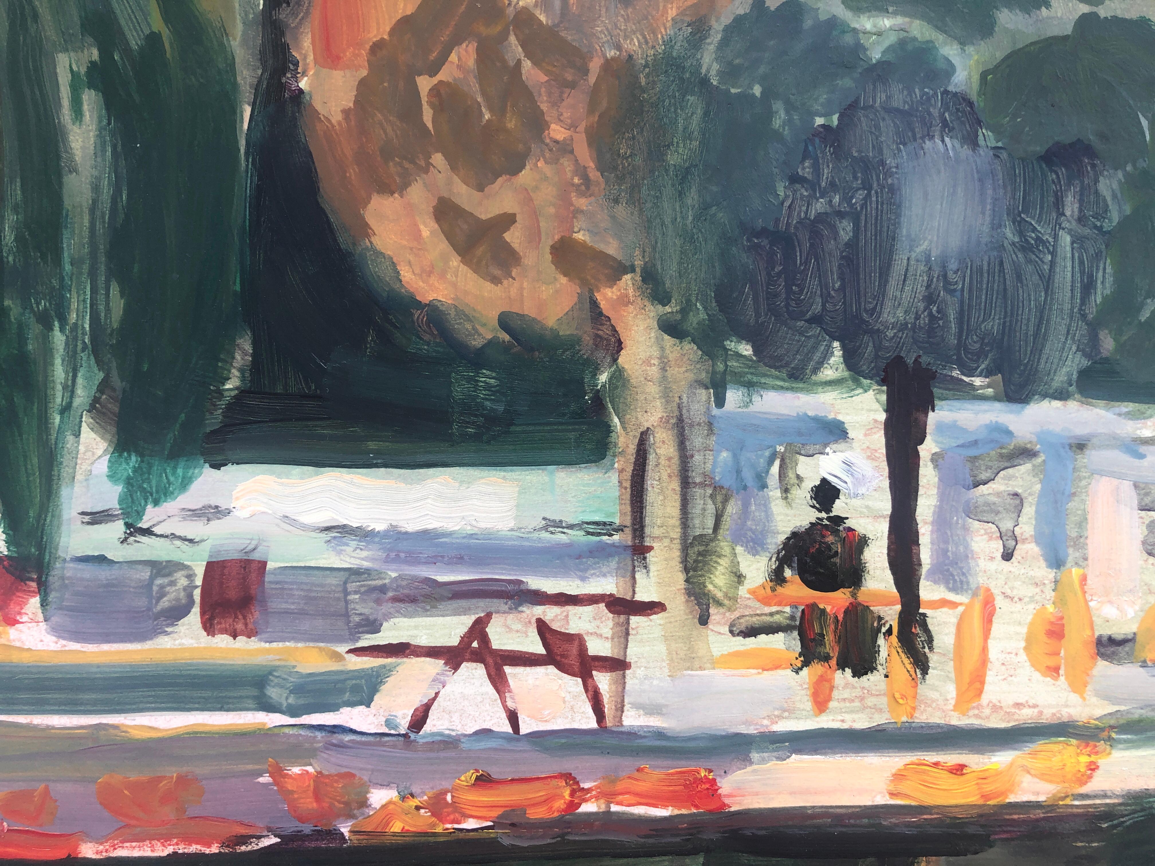 Park with lake oil painting european art seascape urbanscape For Sale 1