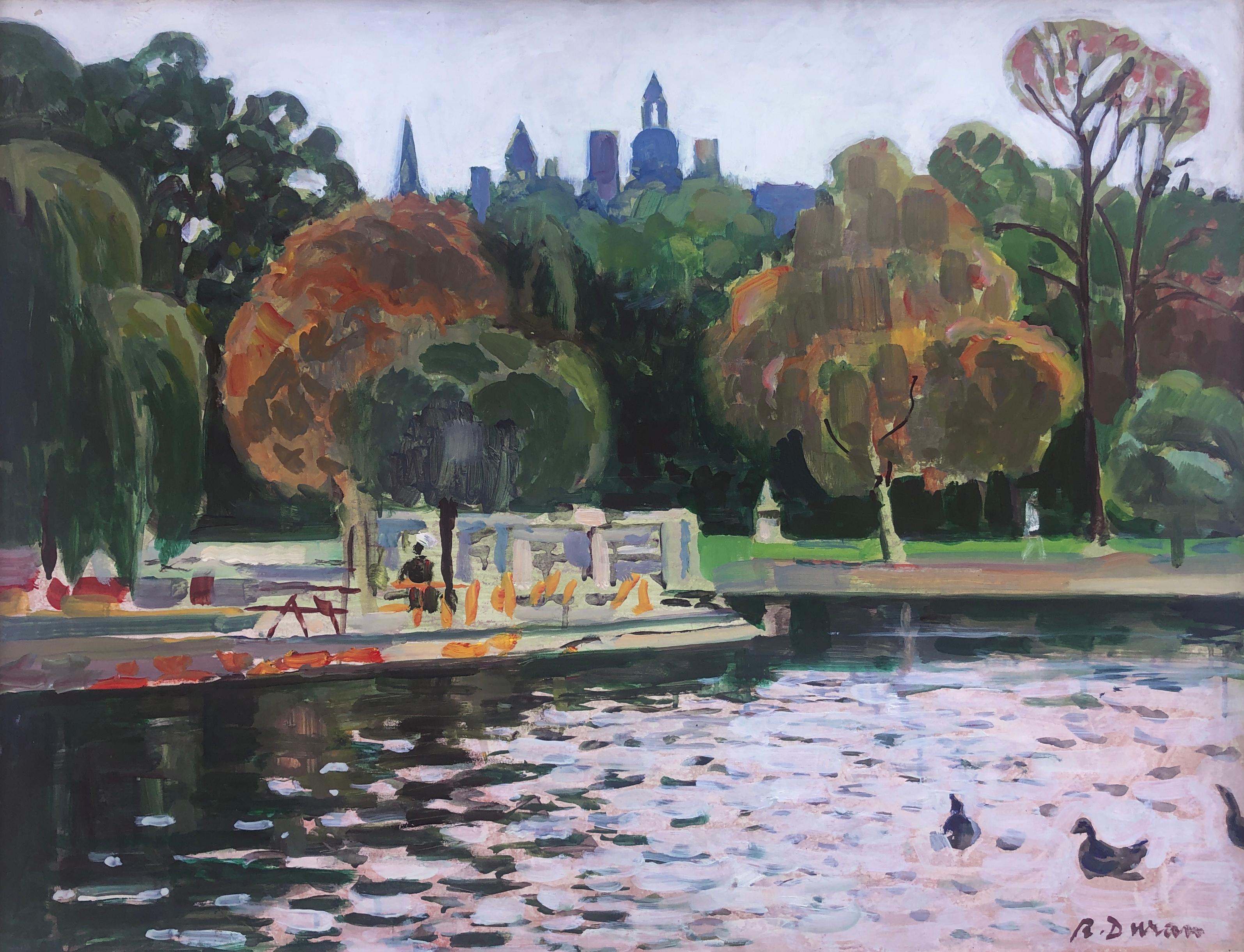 Park with lake oil painting european art seascape urbanscape