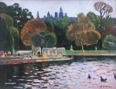Park with lake oil painting european art seascape urbanscape