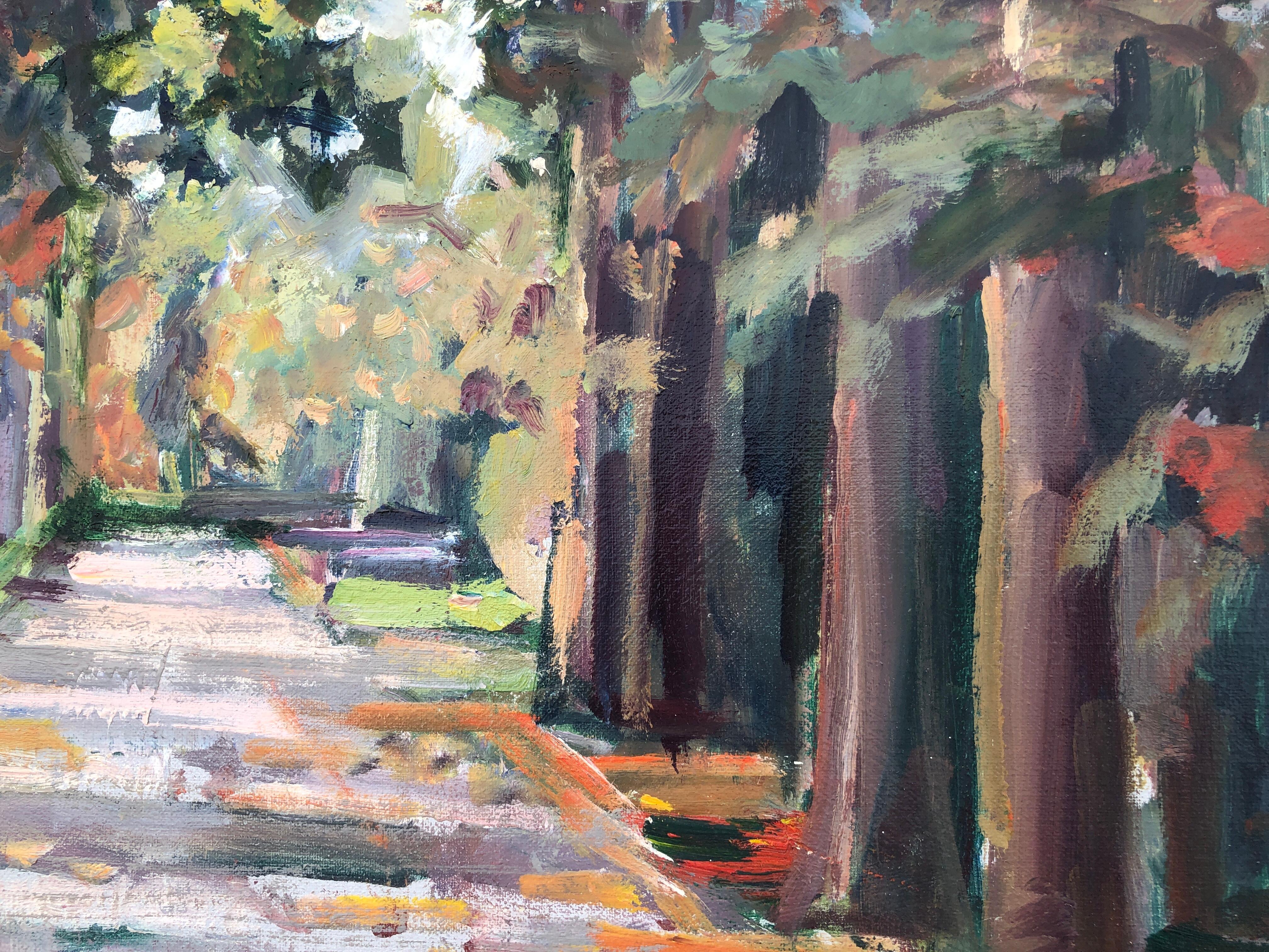 Camino con árboles pintura al óleo arte europeo paisaje - Painting Posimpresionista de Rafael Duran Benet