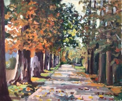 Camino con árboles pintura al óleo arte europeo paisaje