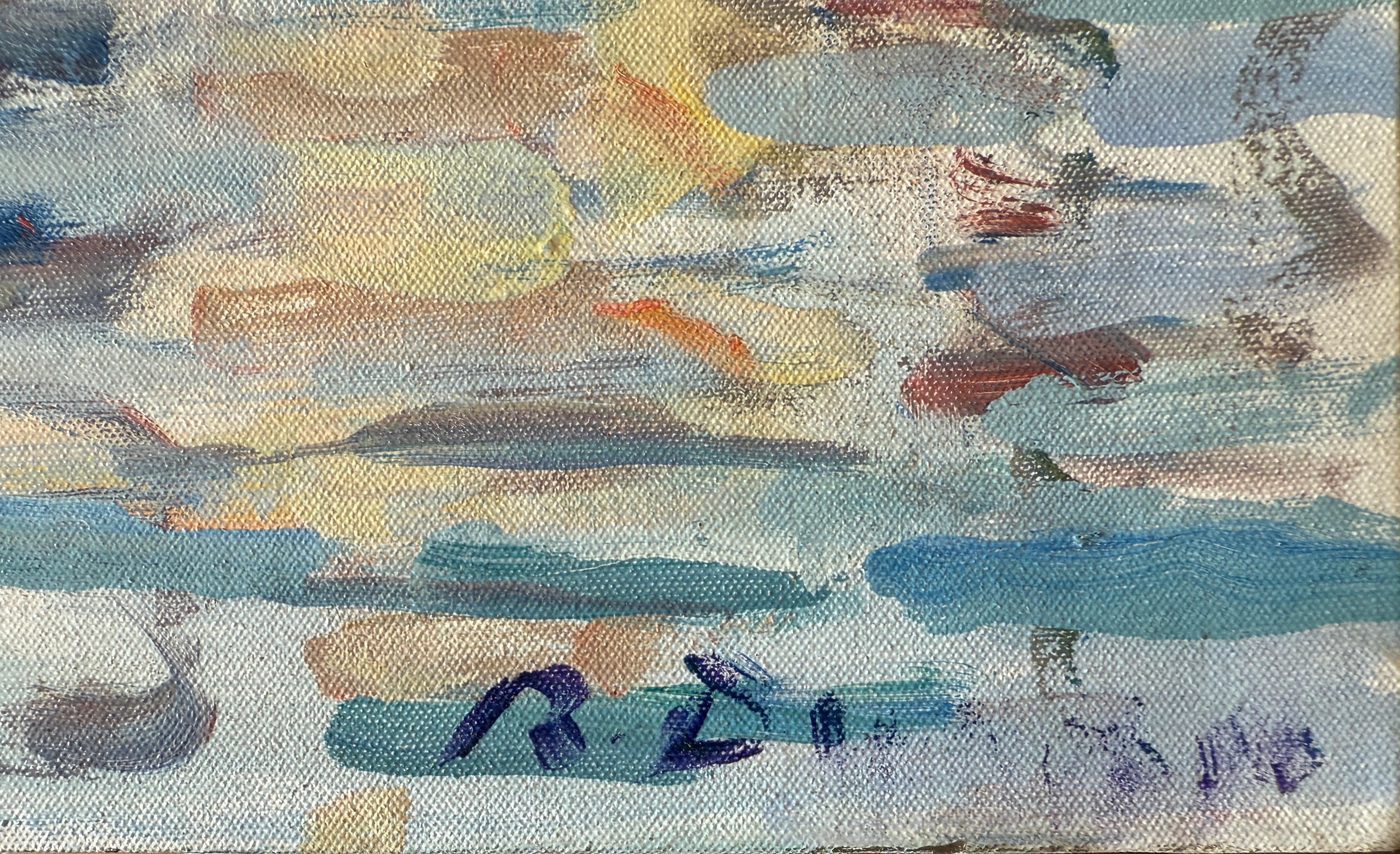 Port de Barcelone Espagne peinture à l'huile paysage marin méditerranéen - Painting de Rafael Duran Benet