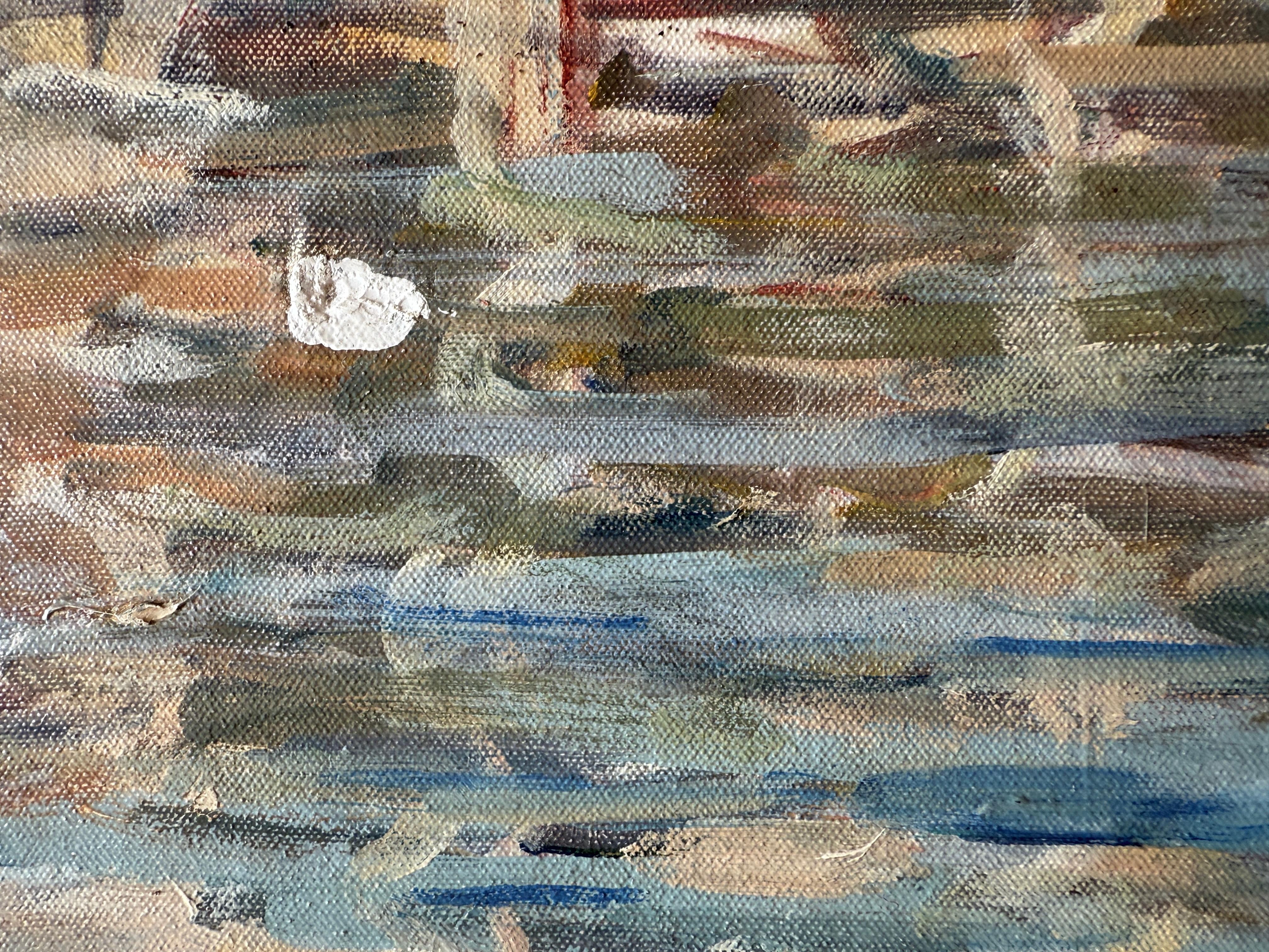 Port de Barcelone Espagne peinture à l'huile paysage marin méditerranéen en vente 1