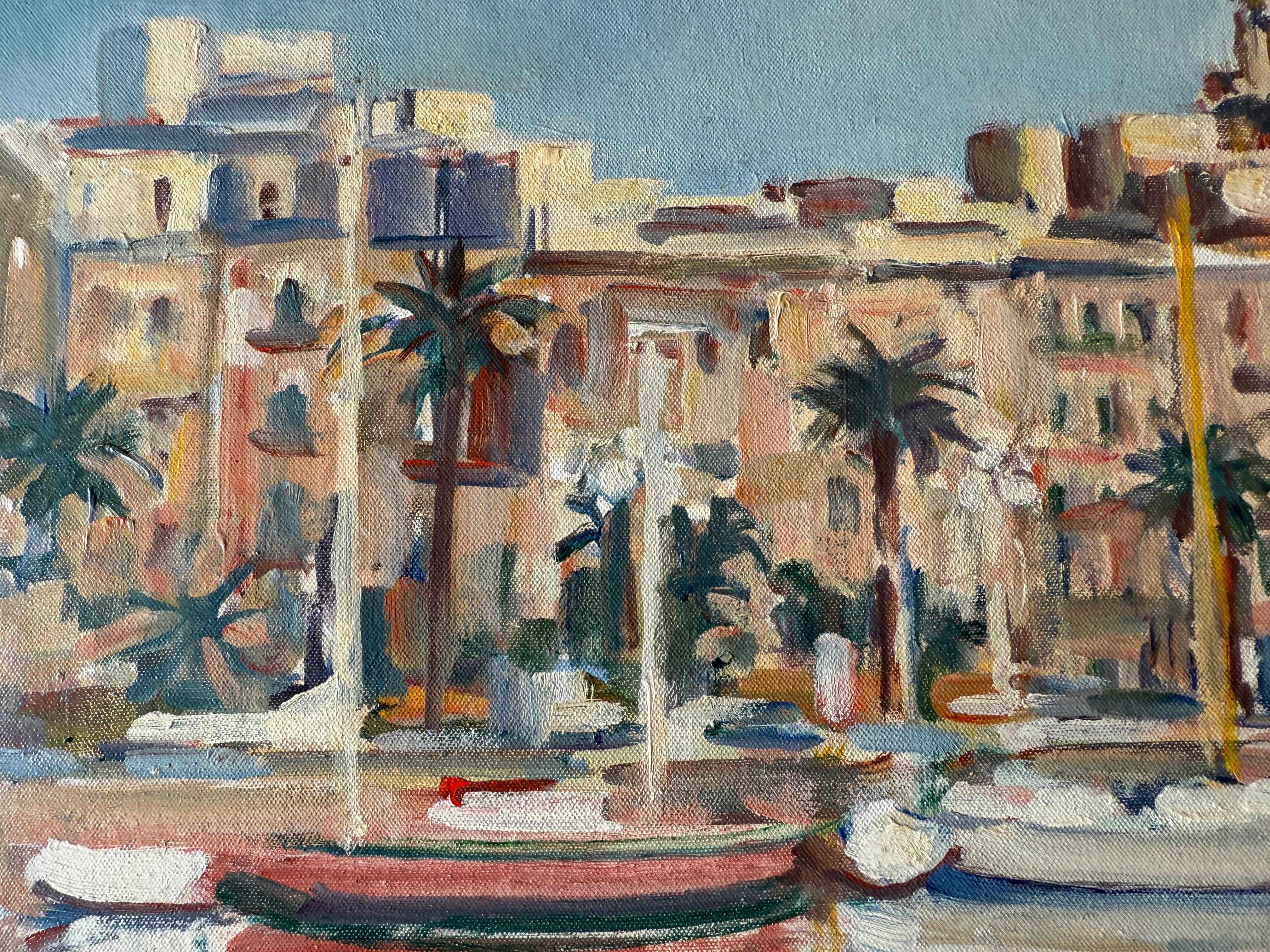 Port de Barcelone Espagne peinture à l'huile paysage marin méditerranéen en vente 2