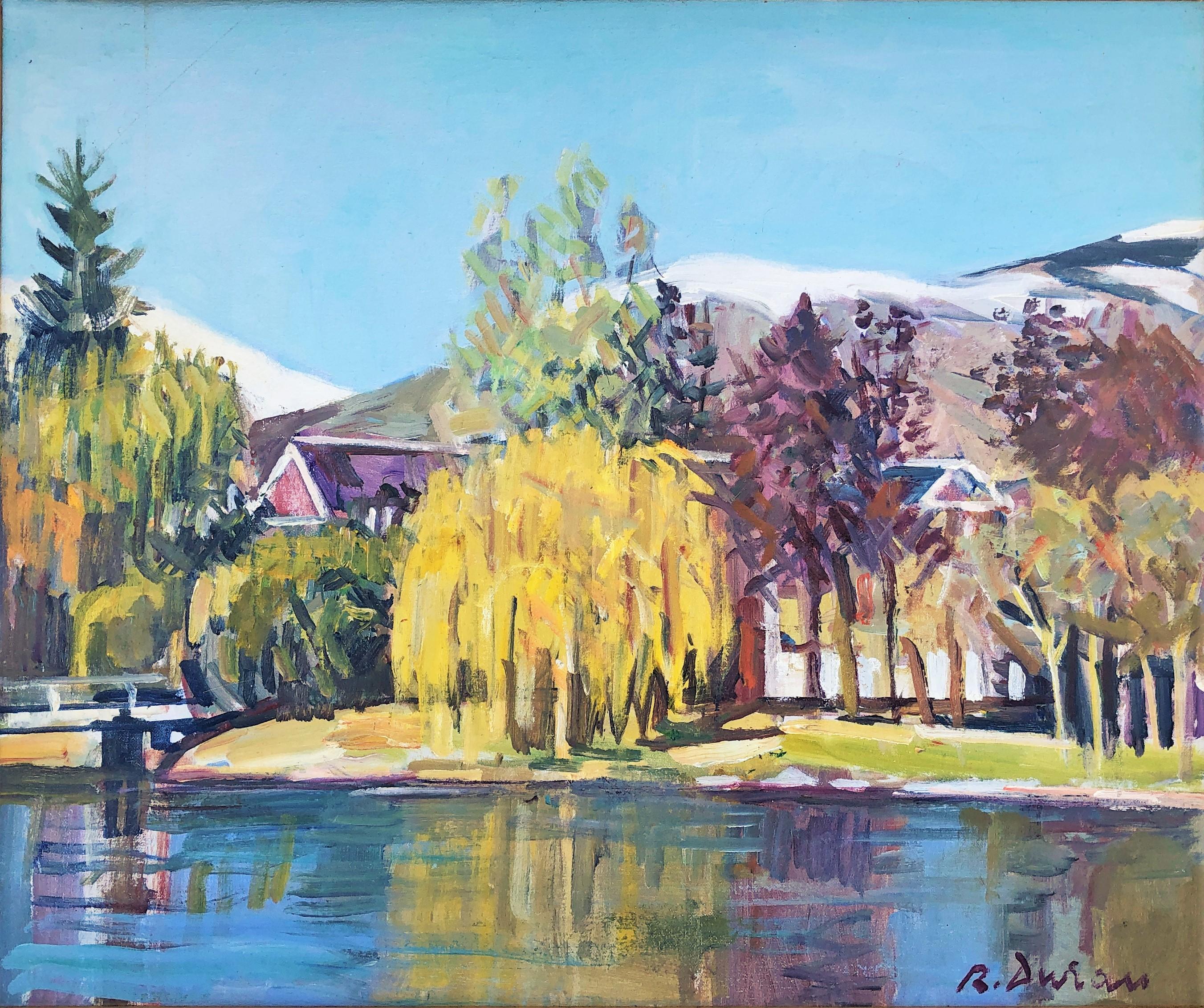Paisaje pirenaico con lago España pintura al óleo original