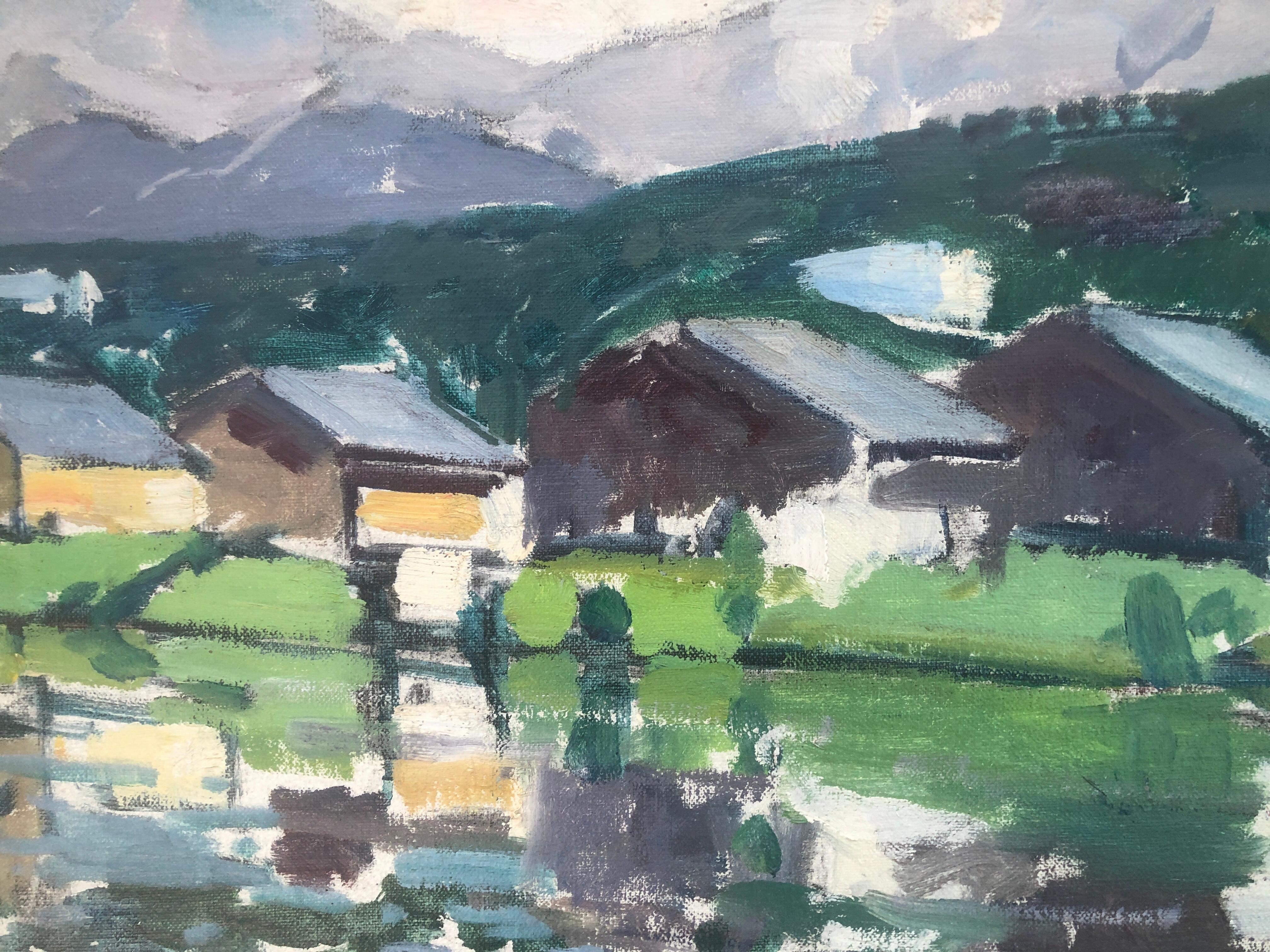 Le lac des Pyrénées, Espagne, peinture à l'huile sur toile, paysage écossais - Post-impressionnisme Painting par Rafael Duran Benet