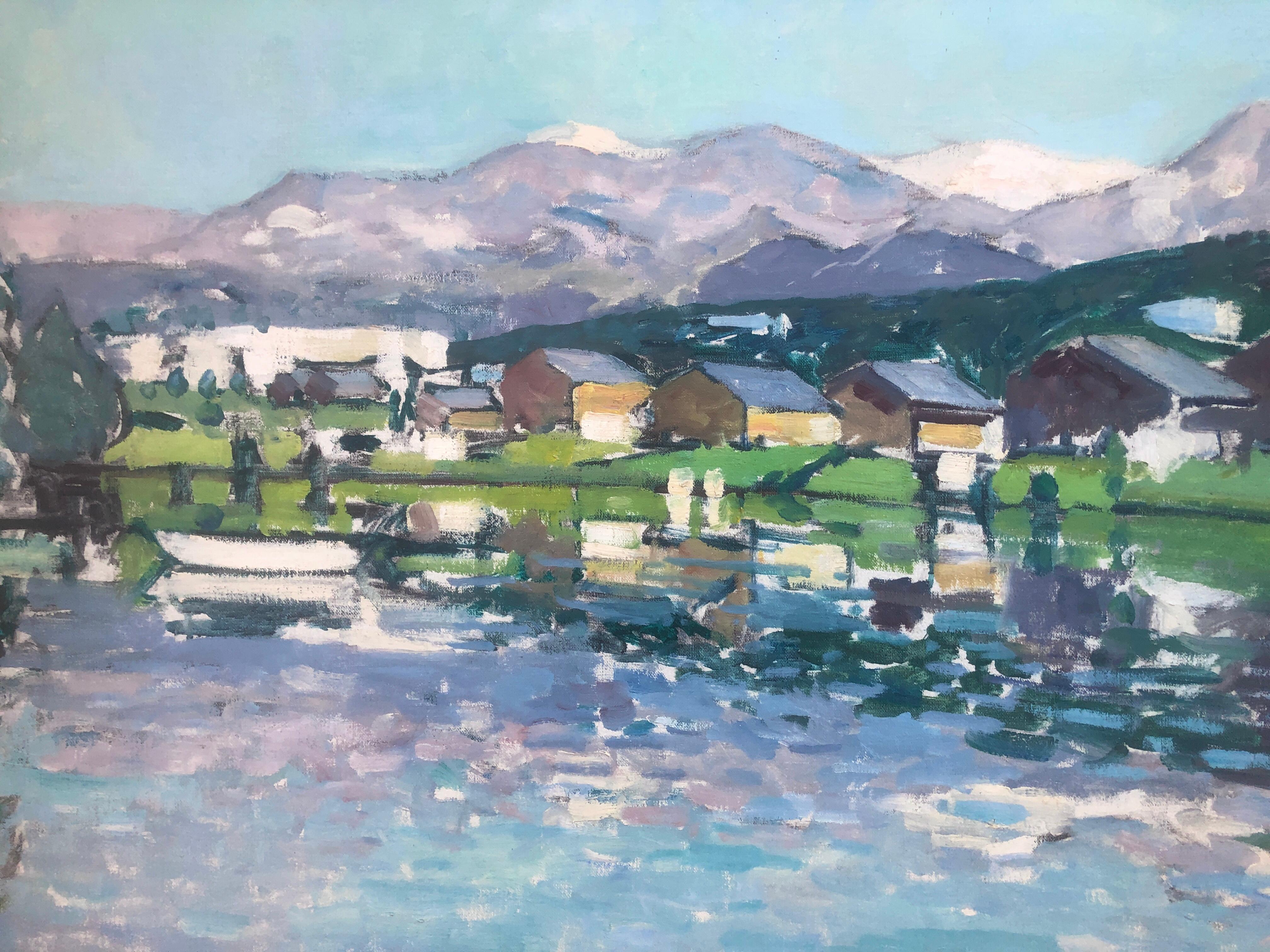 Le lac des Pyrénées, Espagne, peinture à l'huile sur toile, paysage écossais en vente 3