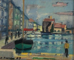 Puerto fluvial pintura al óleo arte europeo paisaje marino paisaje urbano Francia