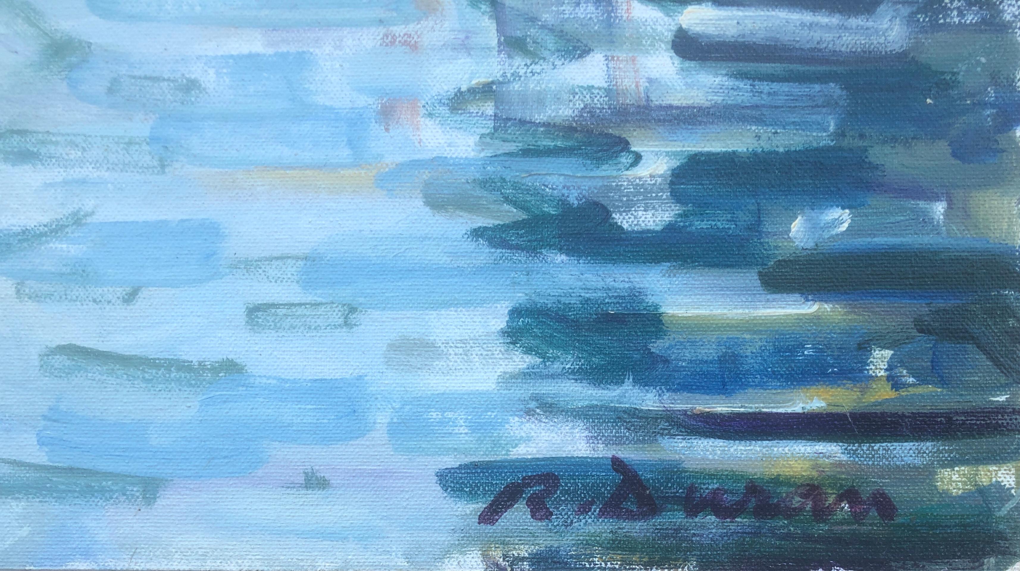 Rivière avec pont France peinture à l'huile paysage marin paysage français - Painting de Rafael Duran Benet