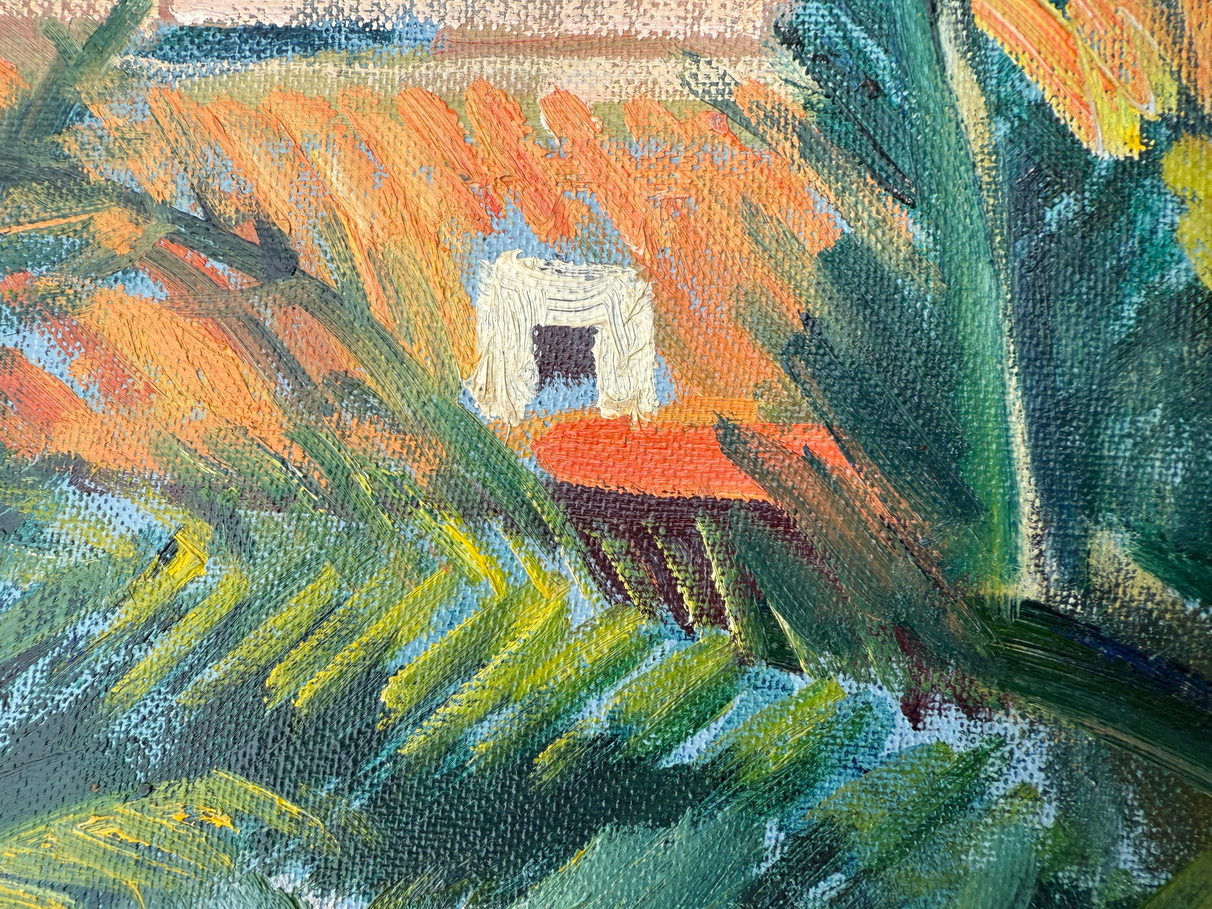 Salobreña Grenade Espagne peinture à l'huile paysage marin - Gris Landscape Painting par Rafael Duran Benet
