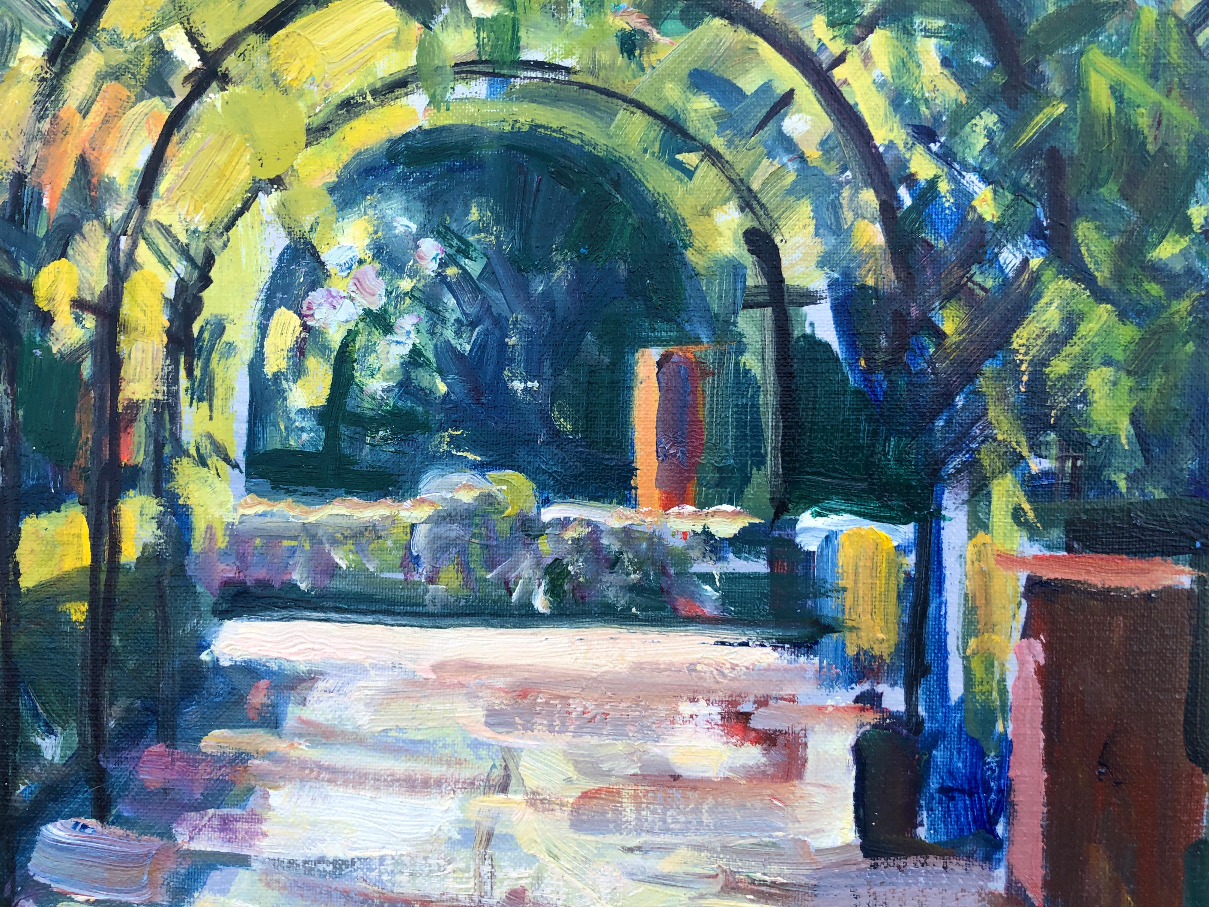 Sevilla jardín óleo arte europeo España paisaje español - Landscape Painting Negro de Rafael Duran Benet