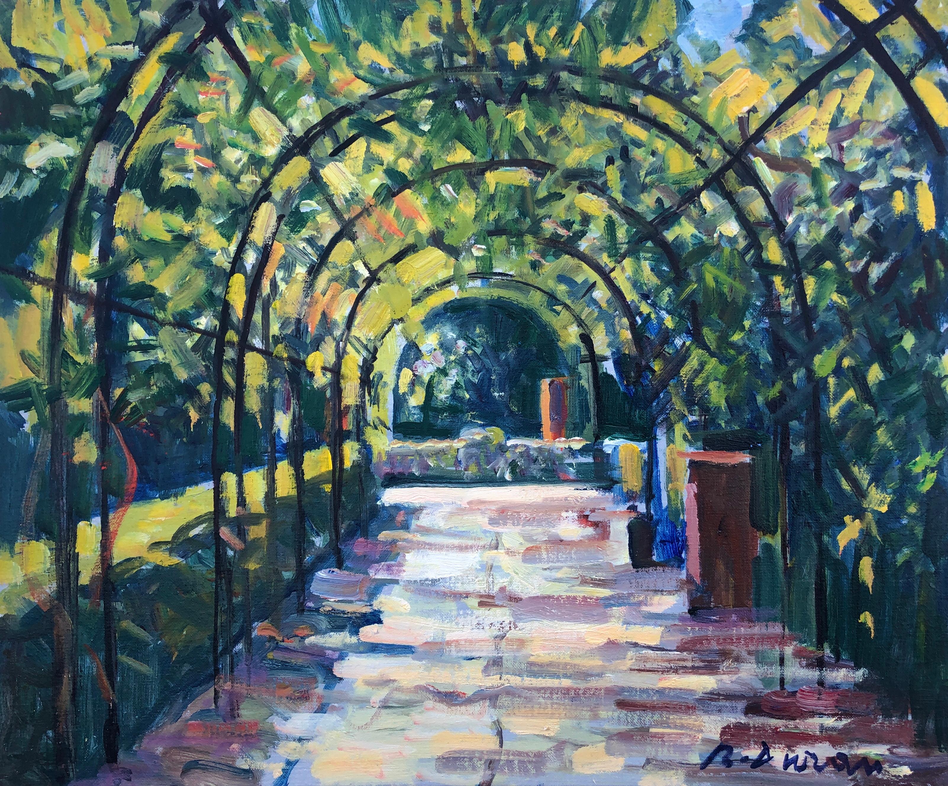 Landscape Painting de Rafael Duran Benet - Sevilla jardín óleo arte europeo España paisaje español