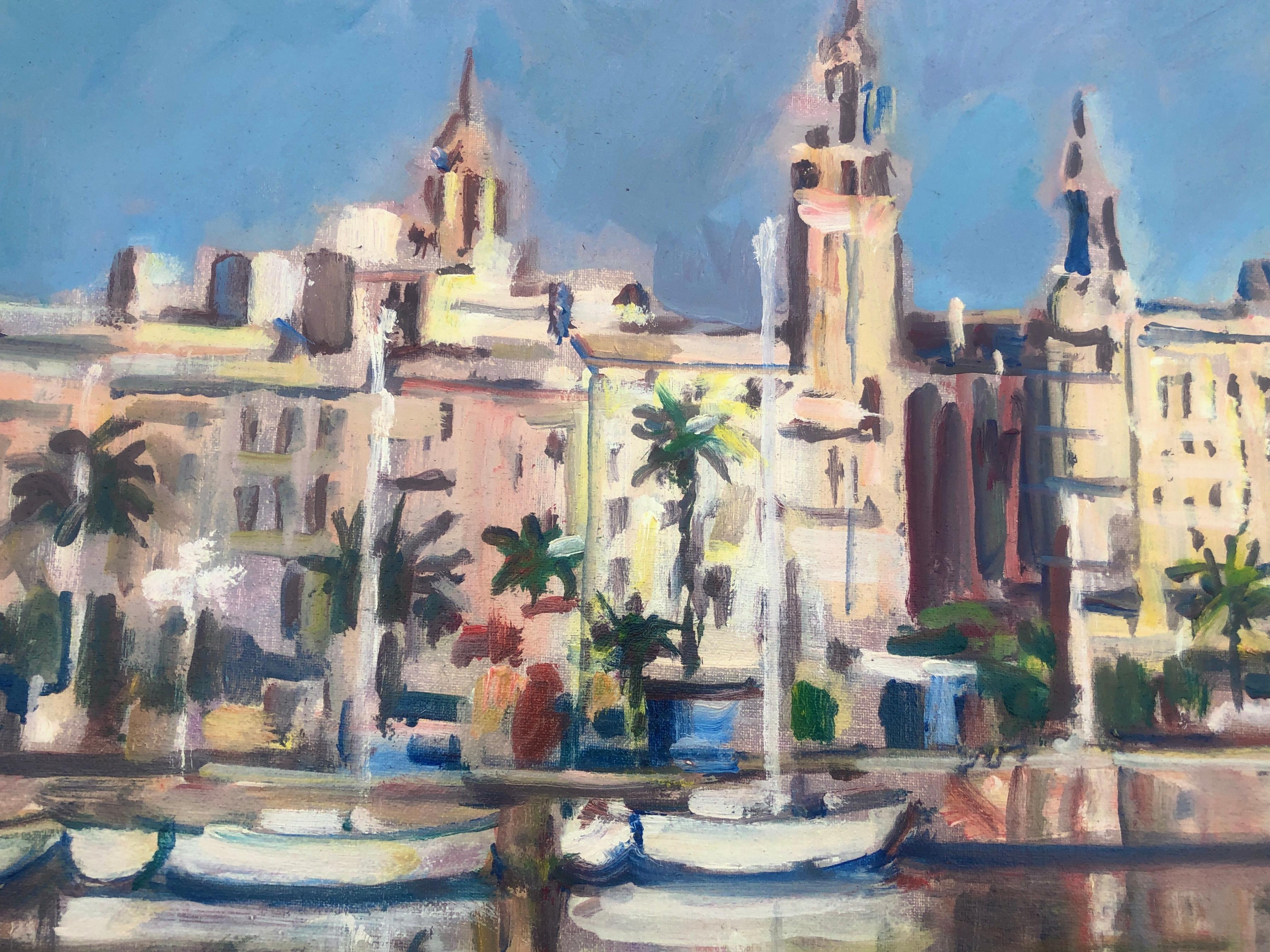 Seville from the Guadalquivir Spain oil painting spanish seascape - Post-Impressionist Painting by Rafael Duran Benet