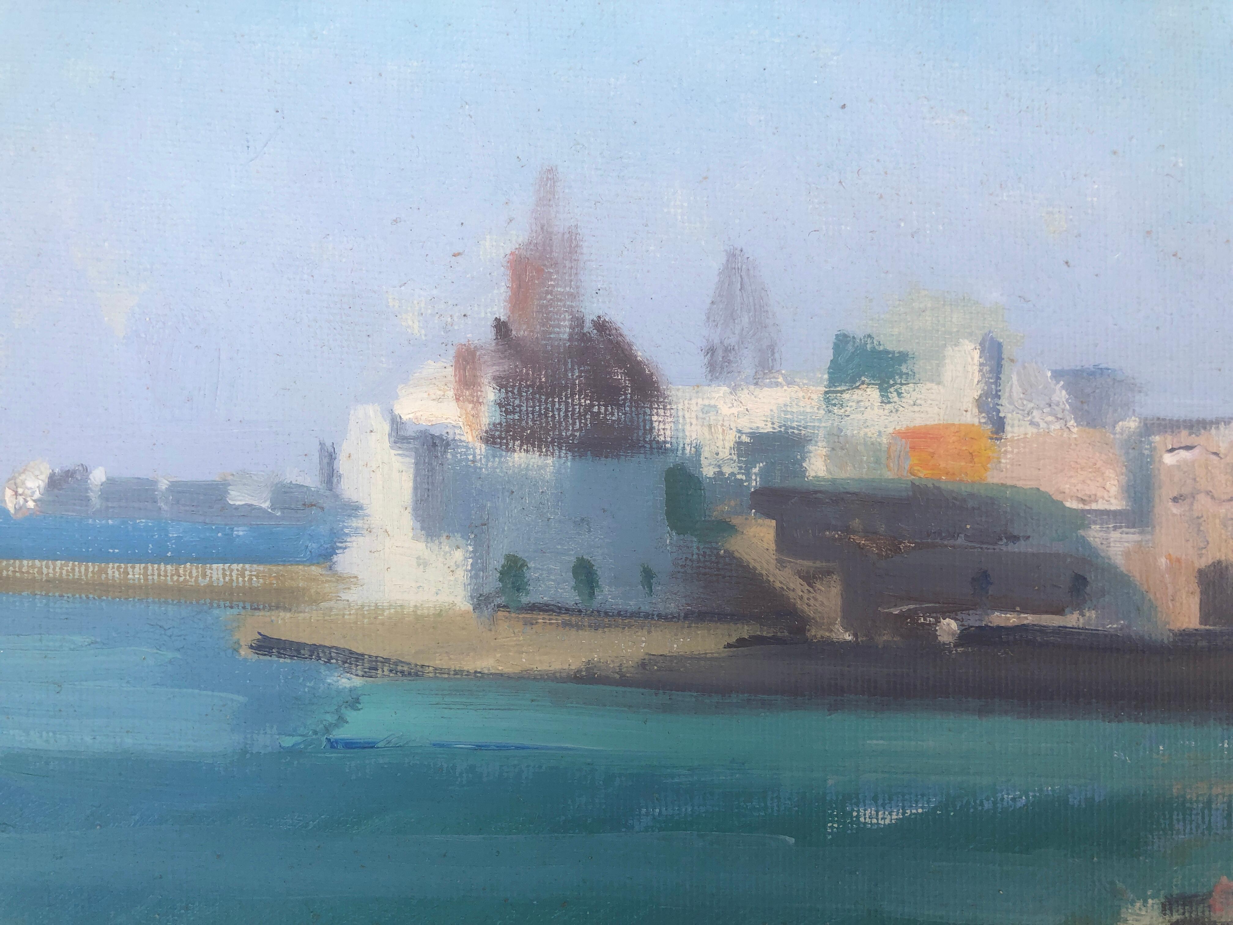 Sitges Espagne peinture à l'huile paysage marin paysage urbain - Post-impressionnisme Painting par Rafael Duran Benet