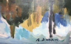 Spagna pittura ad olio paesaggio con lago spagnolo