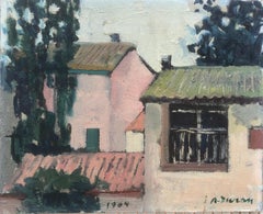 Vintage Spain oil painting urbanscape houses