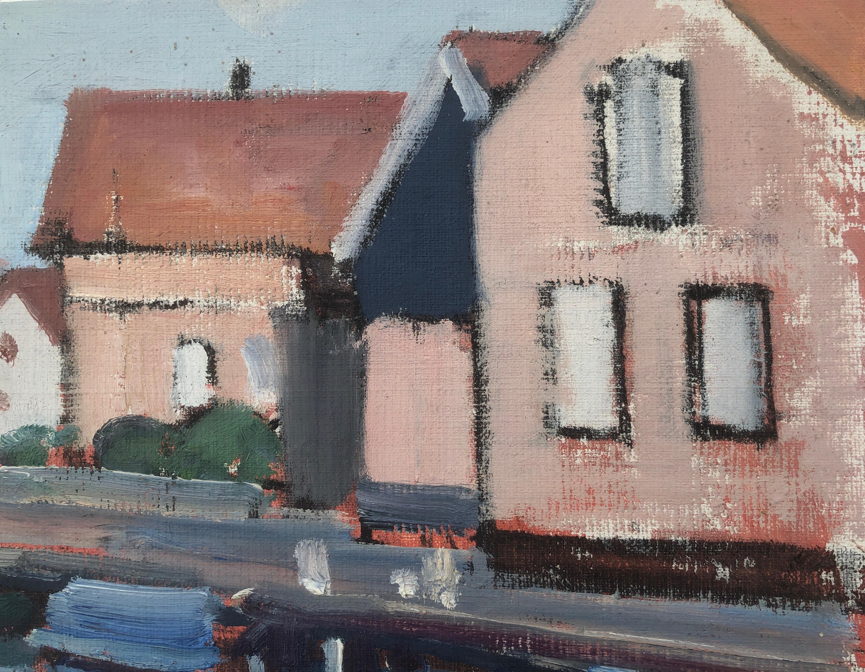 Spakenburg Netherlands oil painting seascape landscape urbanscape - Post-Impressionist Painting by Rafael Duran Benet