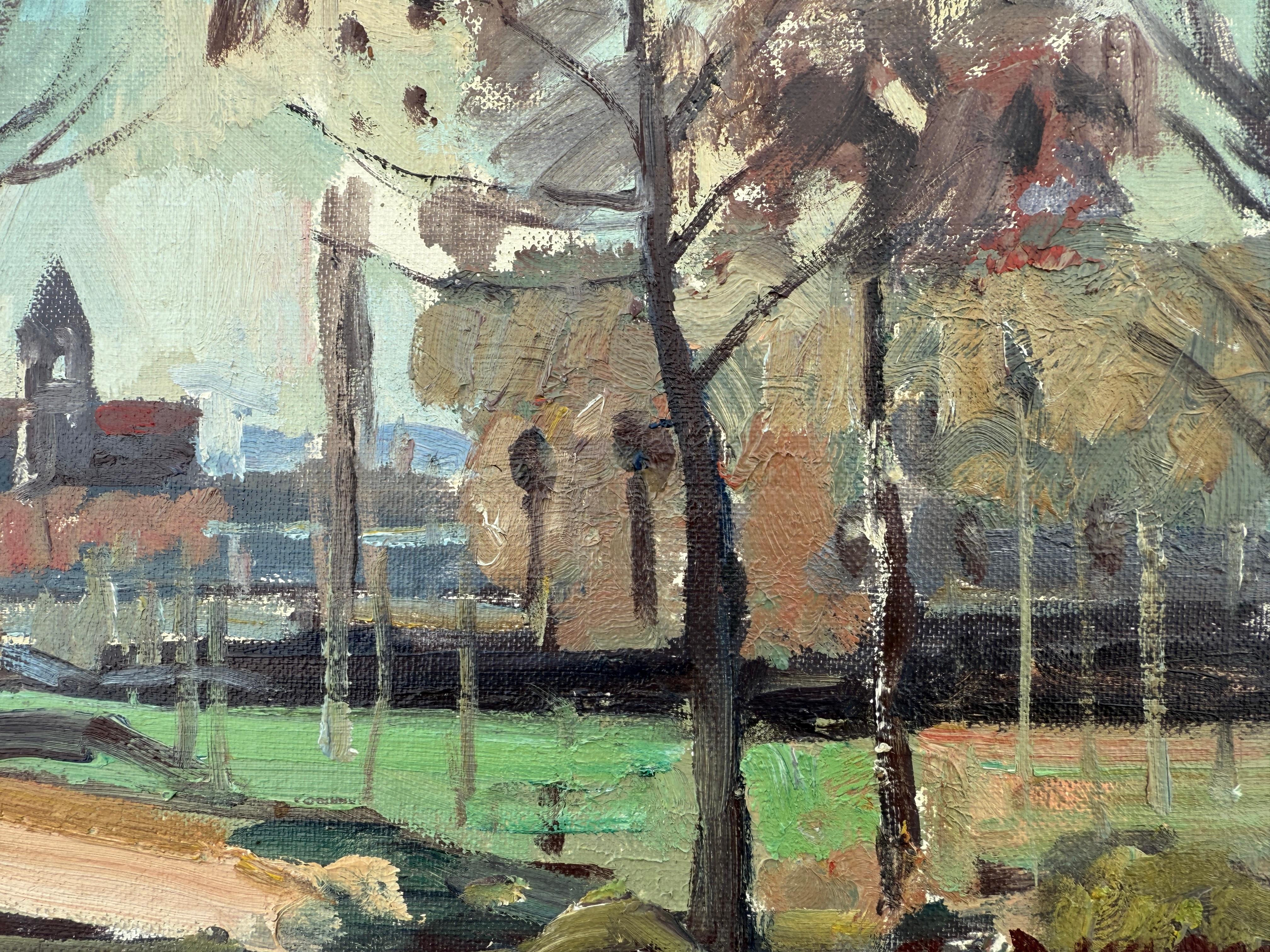 Villaggio spagnolo con chiesa pittura a olio arte europea - Painting Postimpressionismo di Rafael Duran Benet