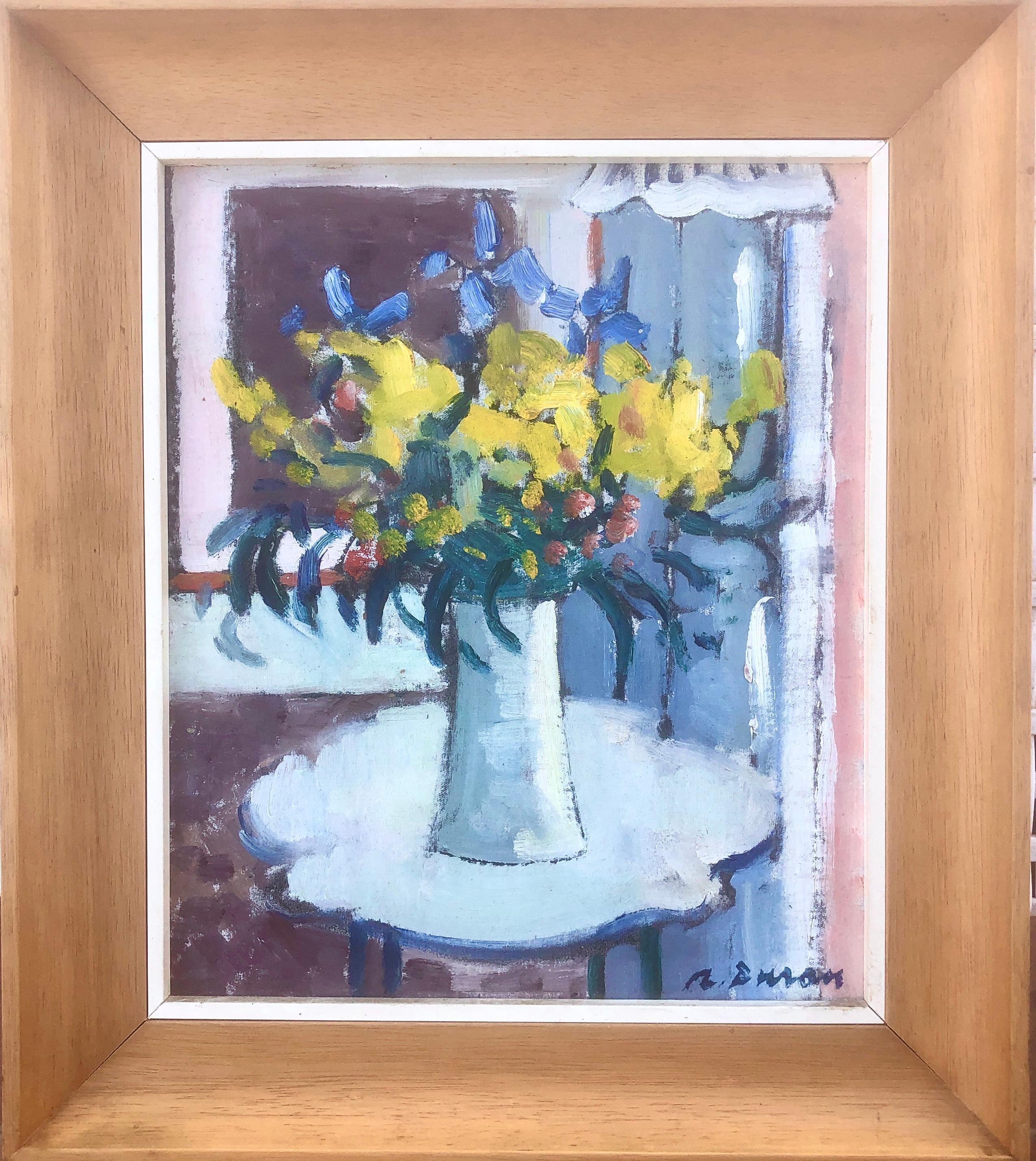 Still life of flowers oil on board painting - Painting by Rafael Duran Benet