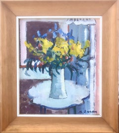 Still life of flowers oil on board painting