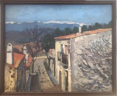 Town Spanish landscape oil on canvas painting Spain mediterranean