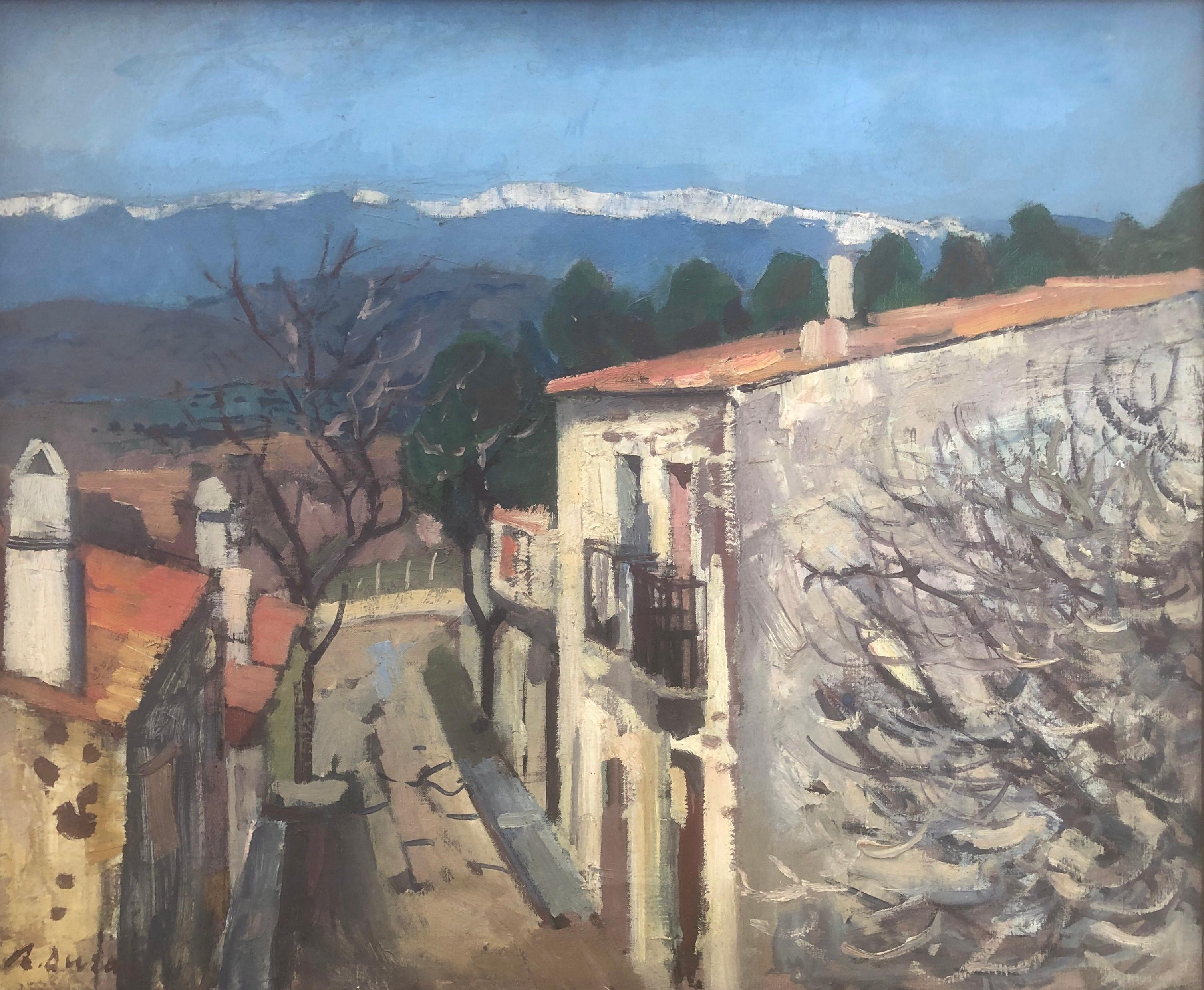 Rafael Duran Benet Landscape Painting - Town Spanish landscape oil on canvas painting Spain mediterranean