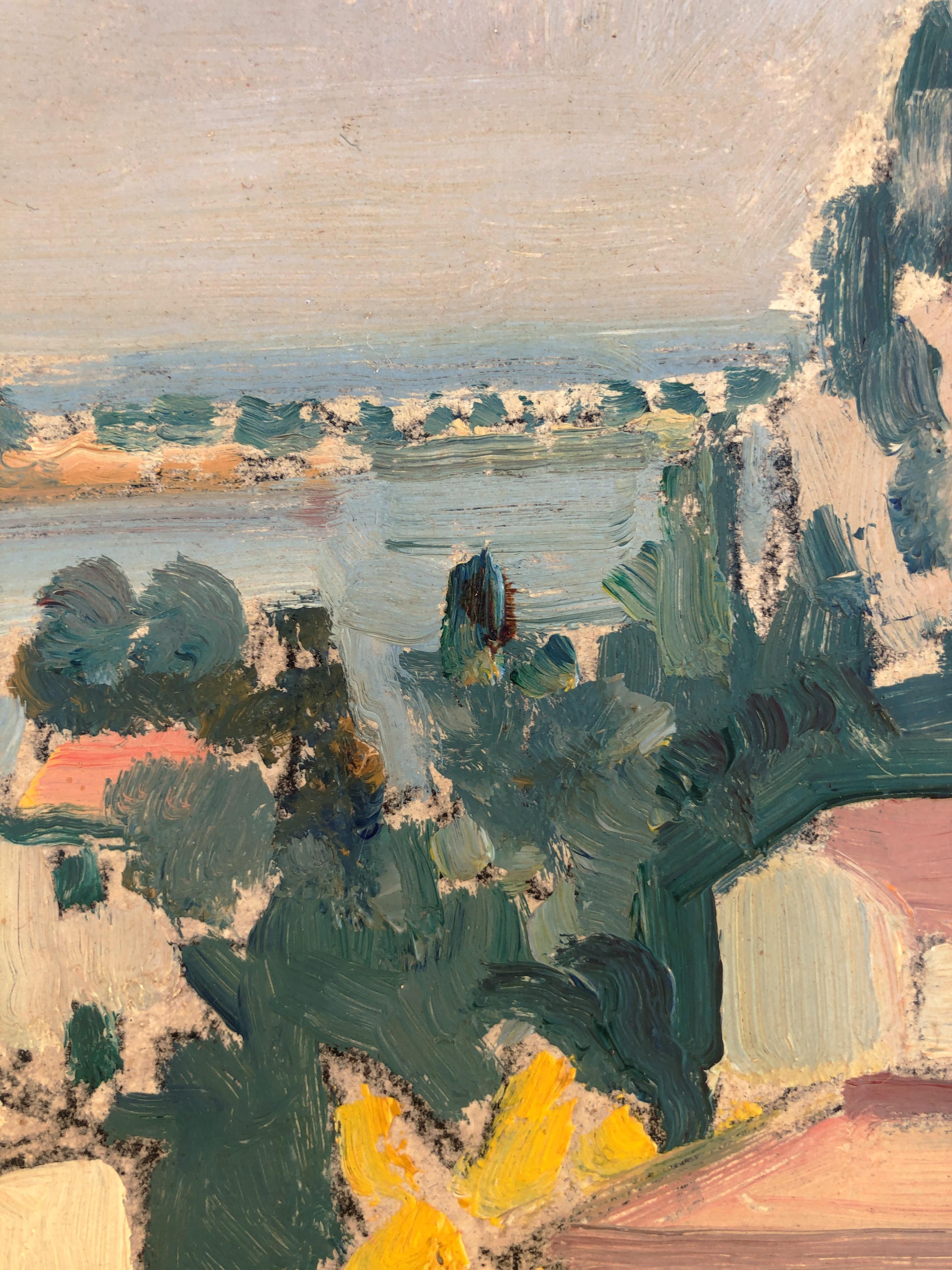 View of Cadaqués Spain original oil painting - Post-Impressionist Painting by Rafael Duran Benet