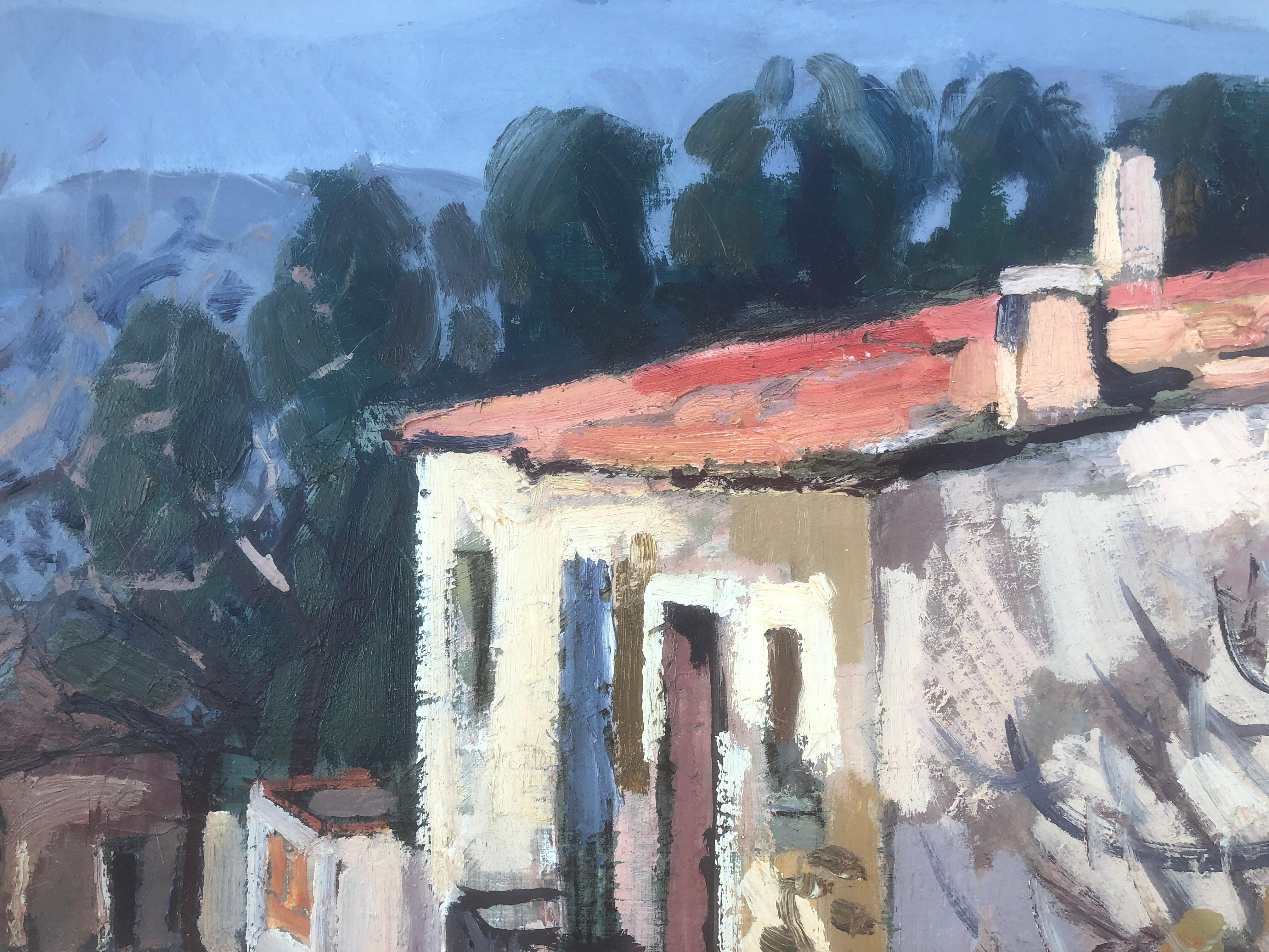 View of Spanish town Spain oil on board painting landscape For Sale 3