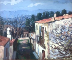 View of Spanish town Spain, peinture à l'huile sur carton paysage