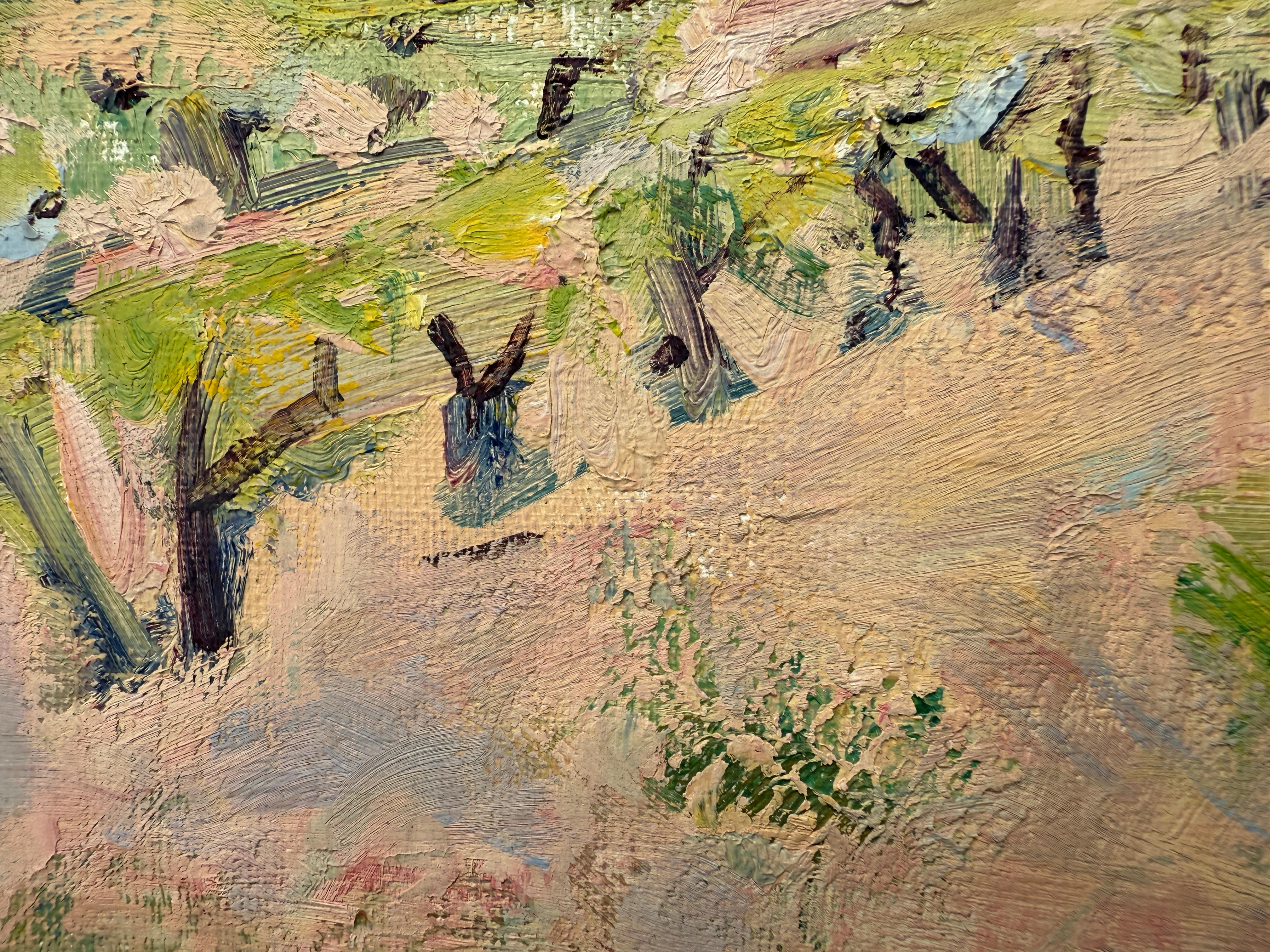 Vineyard Landscape with Distant Mountains, peinture à l'huile Espagne Europe 1