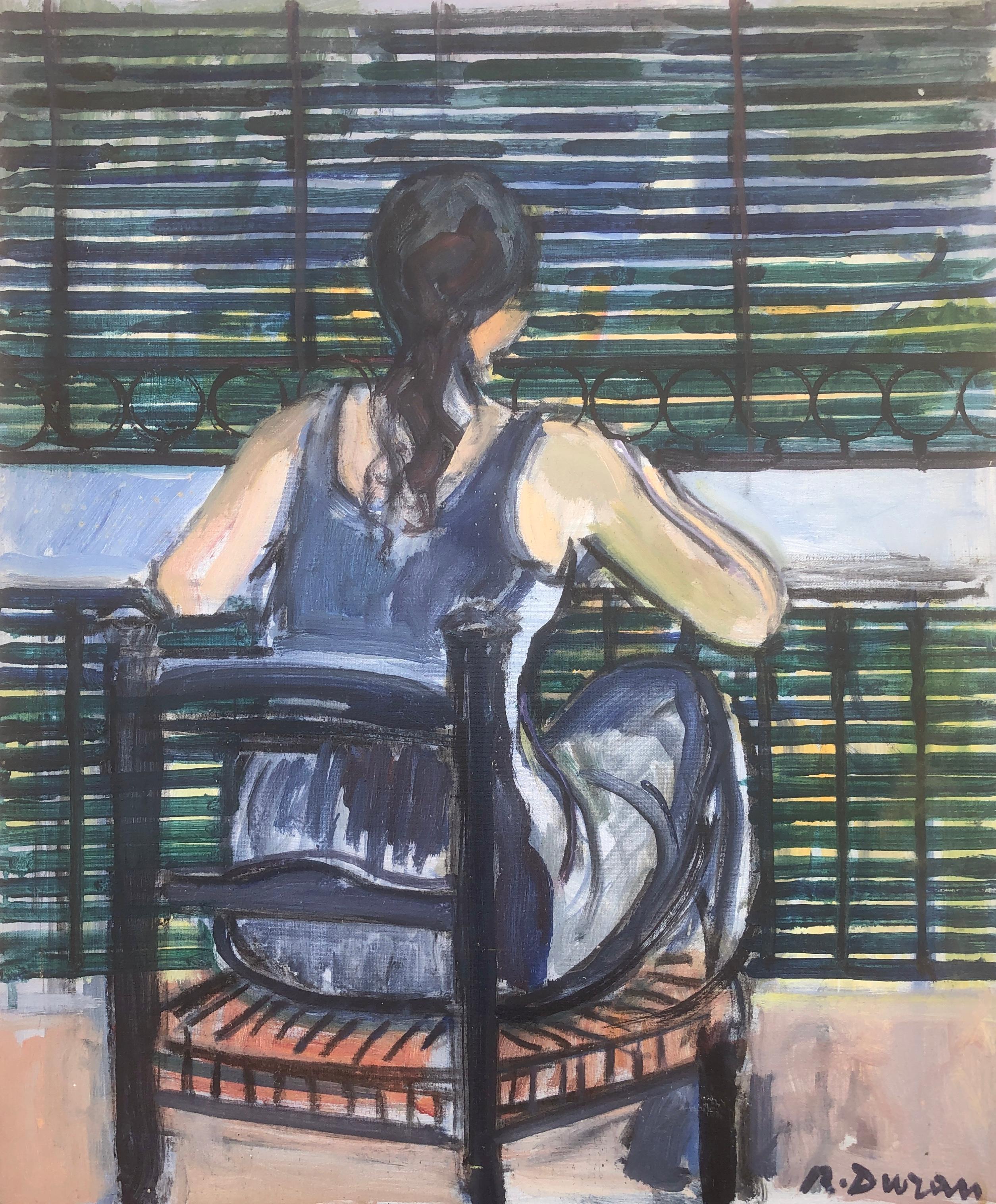 Woman from behind oil painting