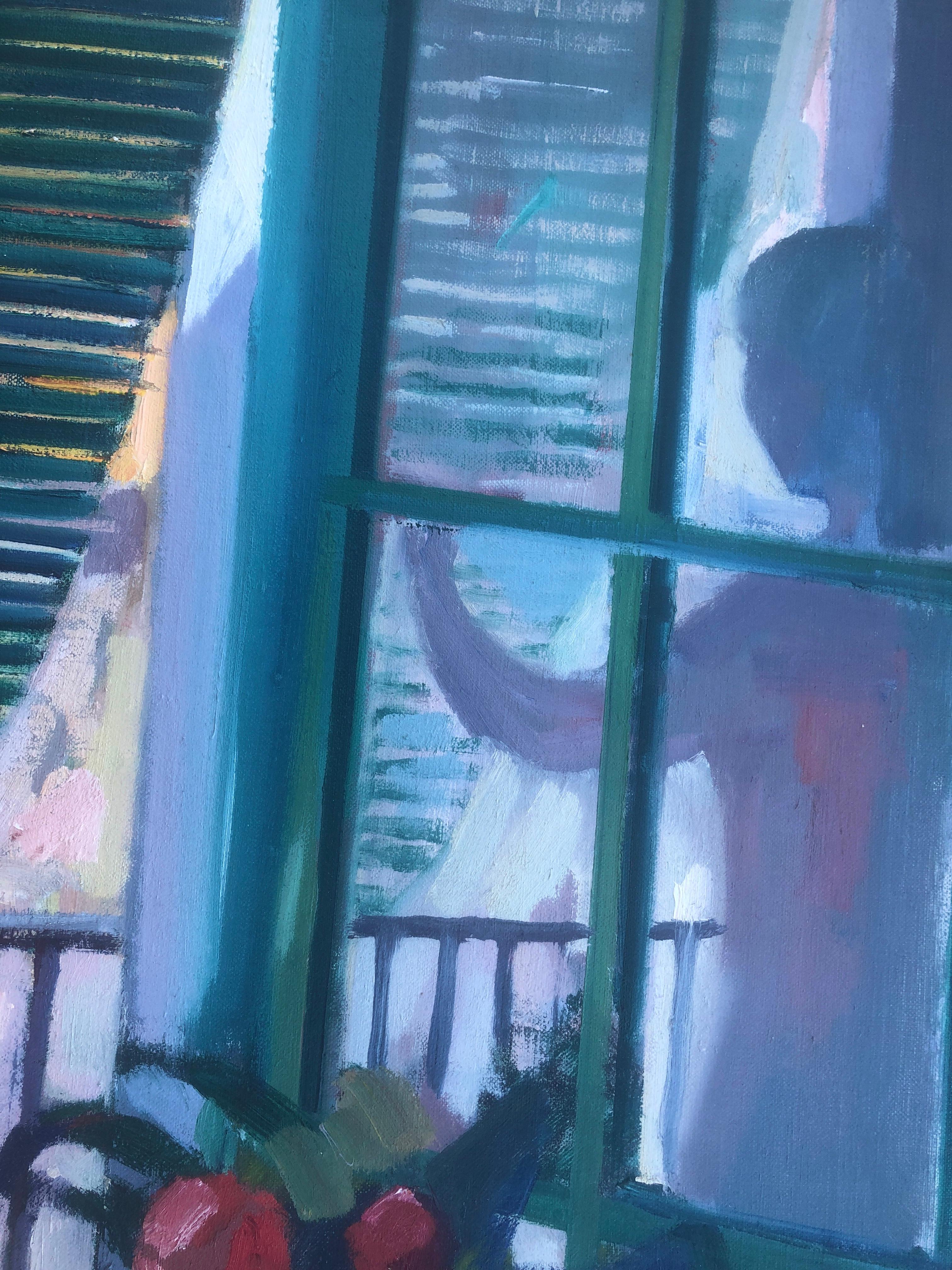 Frau auf dem Balkon Öl auf Leinwand Gemälde Spanisch im Angebot 2