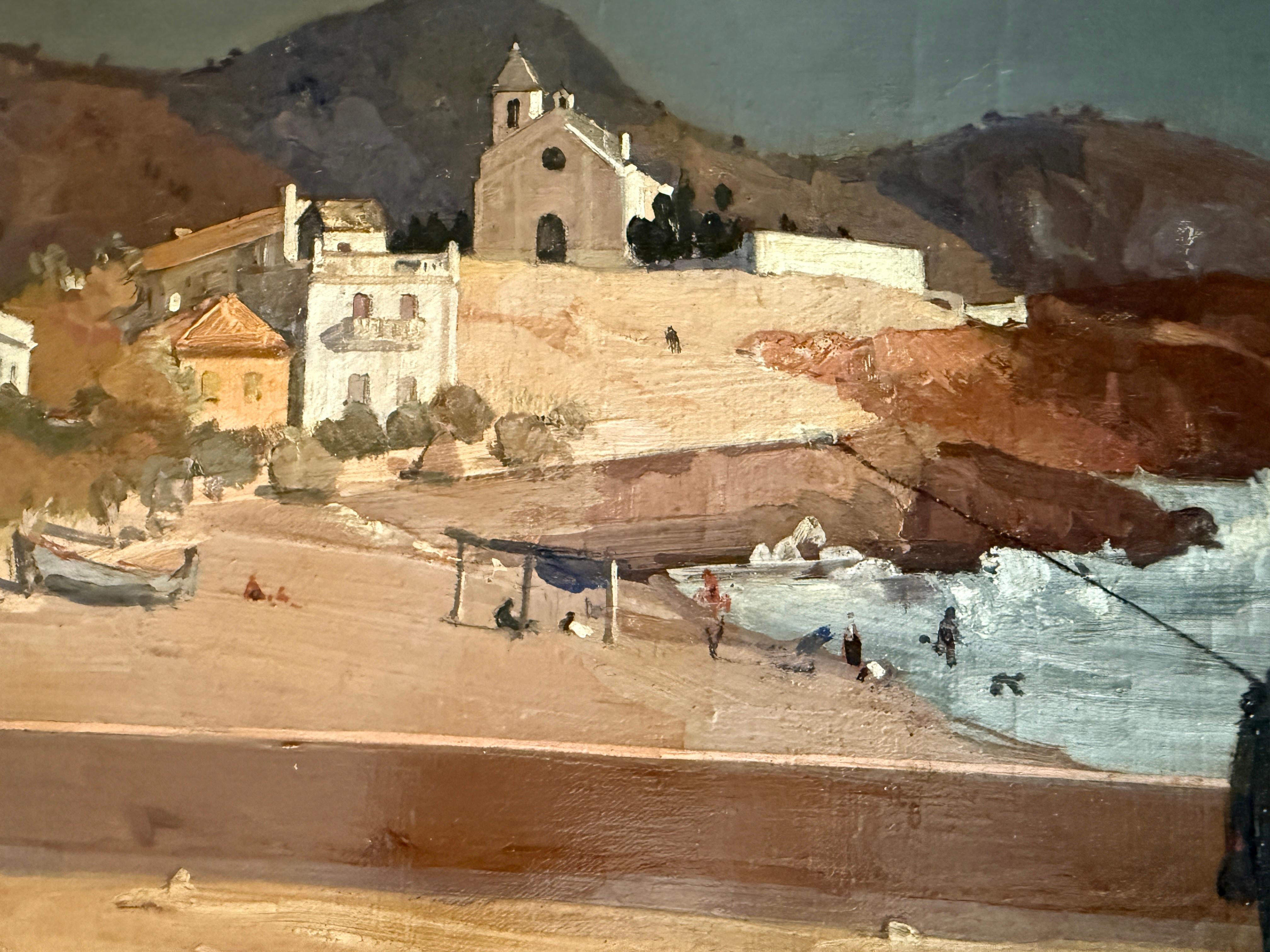 Sitges Espagne huile sur toile peinture art méditerranéen paysage marin espagnol en vente 2