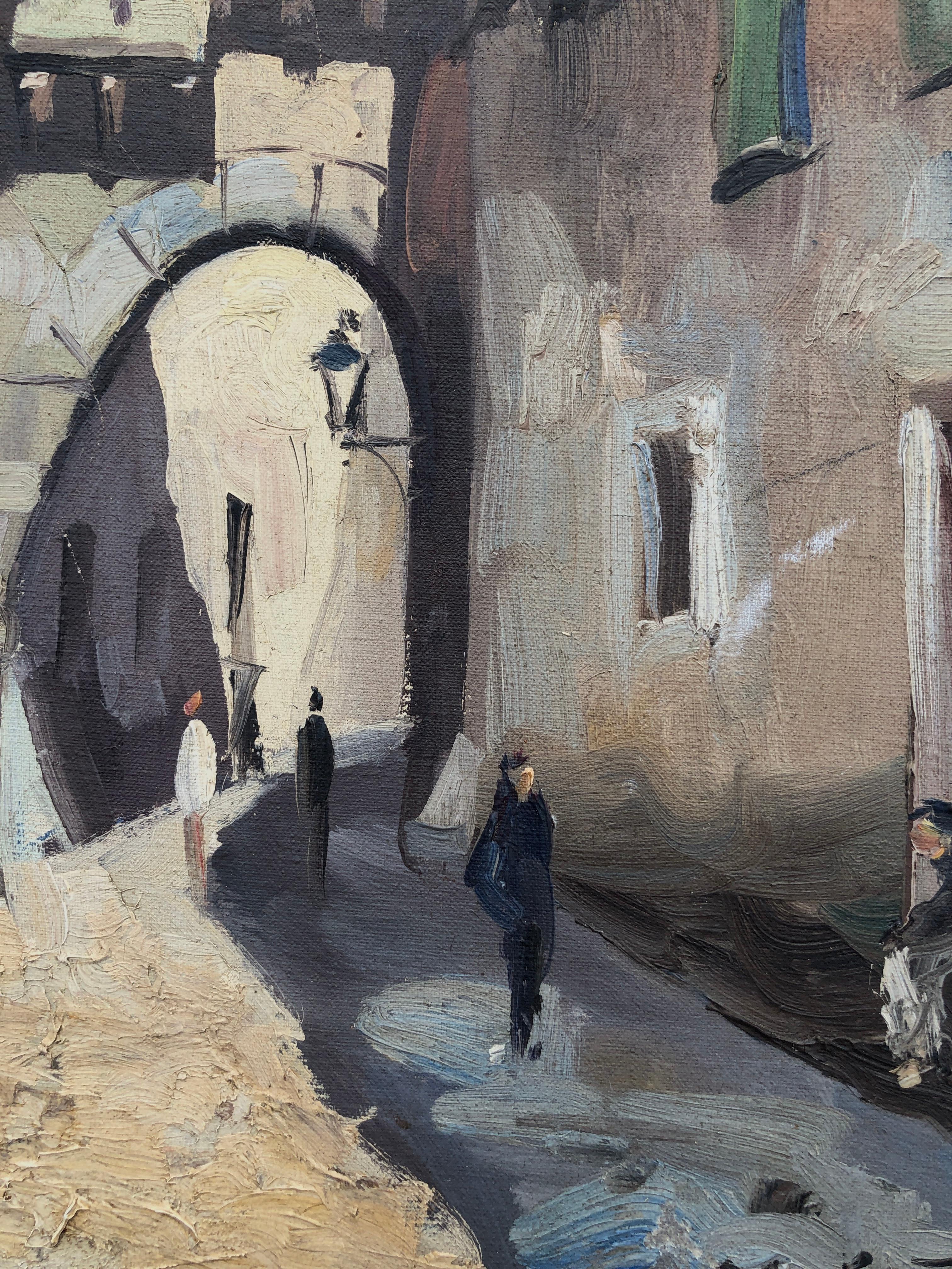 Spanish town street oil on canvas painting Spain urbanscape - Modern Painting by Rafael Fernández de Soto