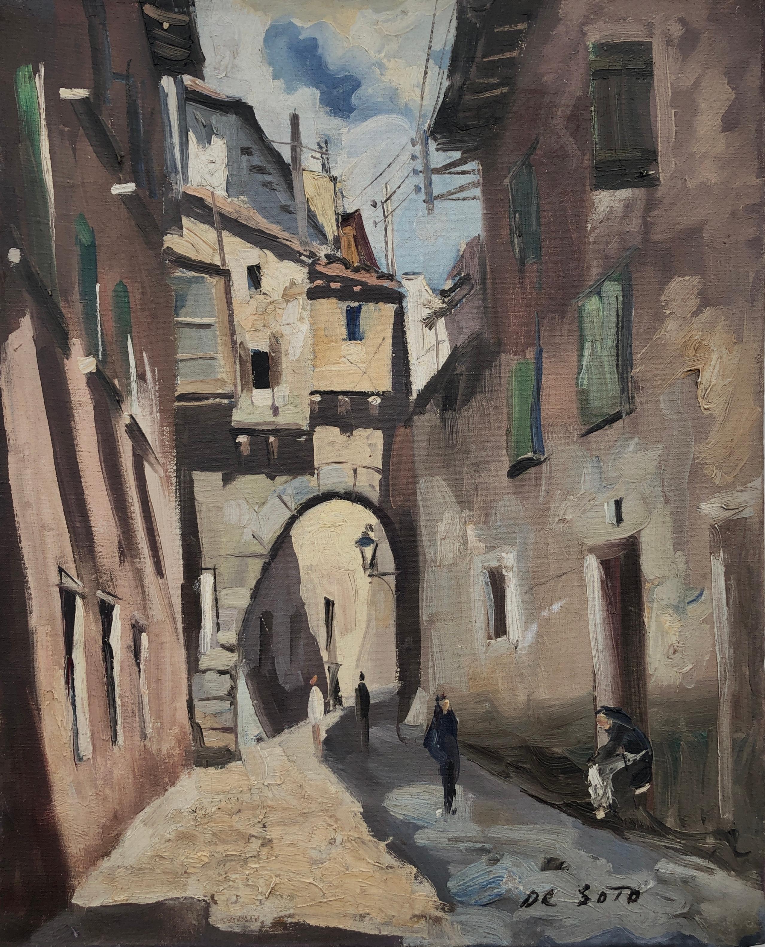 Townes strada spagnola olio su tela pittura Spagna paesaggio urbano