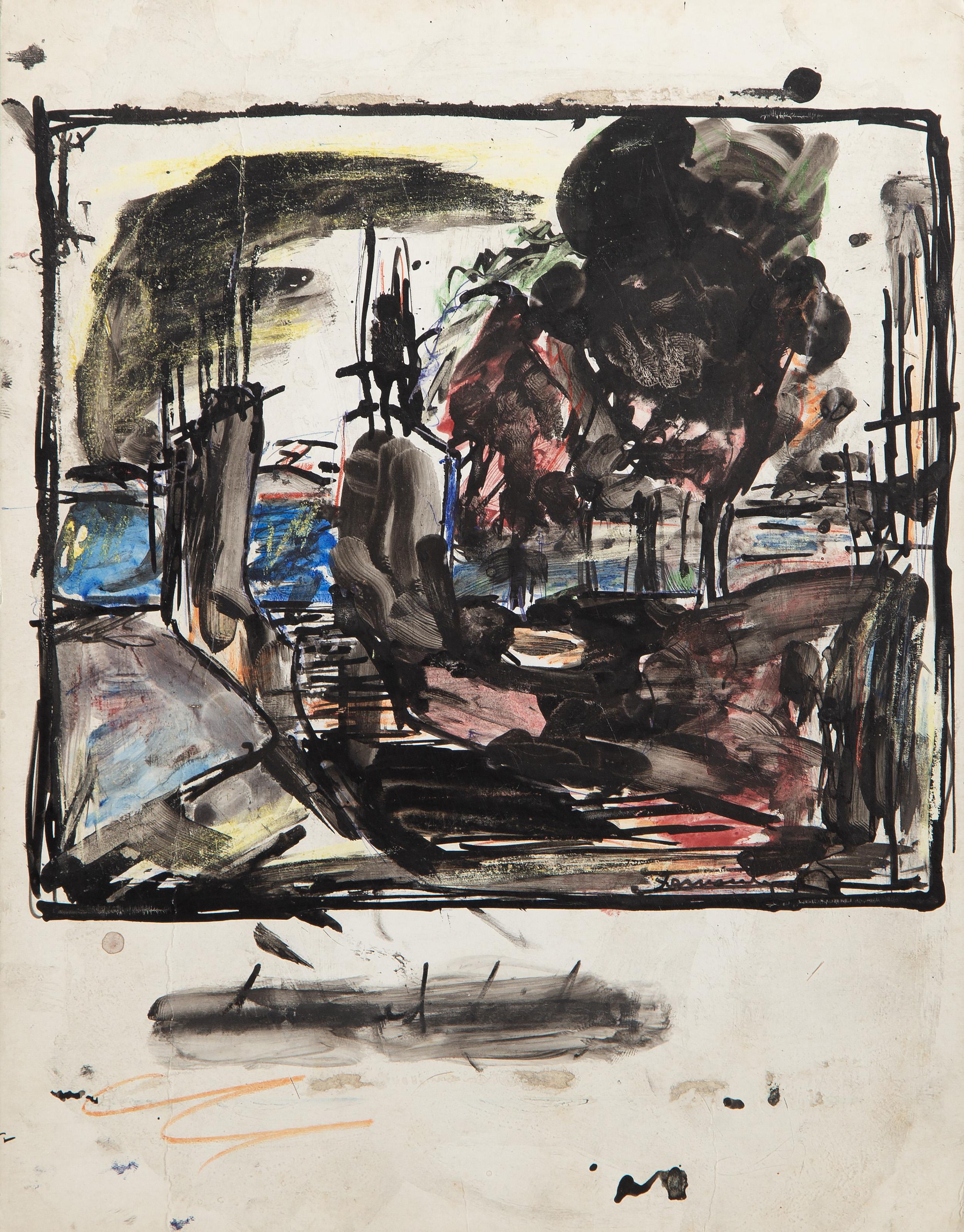 Landscape Painting di Rafa Fernandez - New Years Eve, New York, Gouache moderna su tavola di Rafael Fernandez