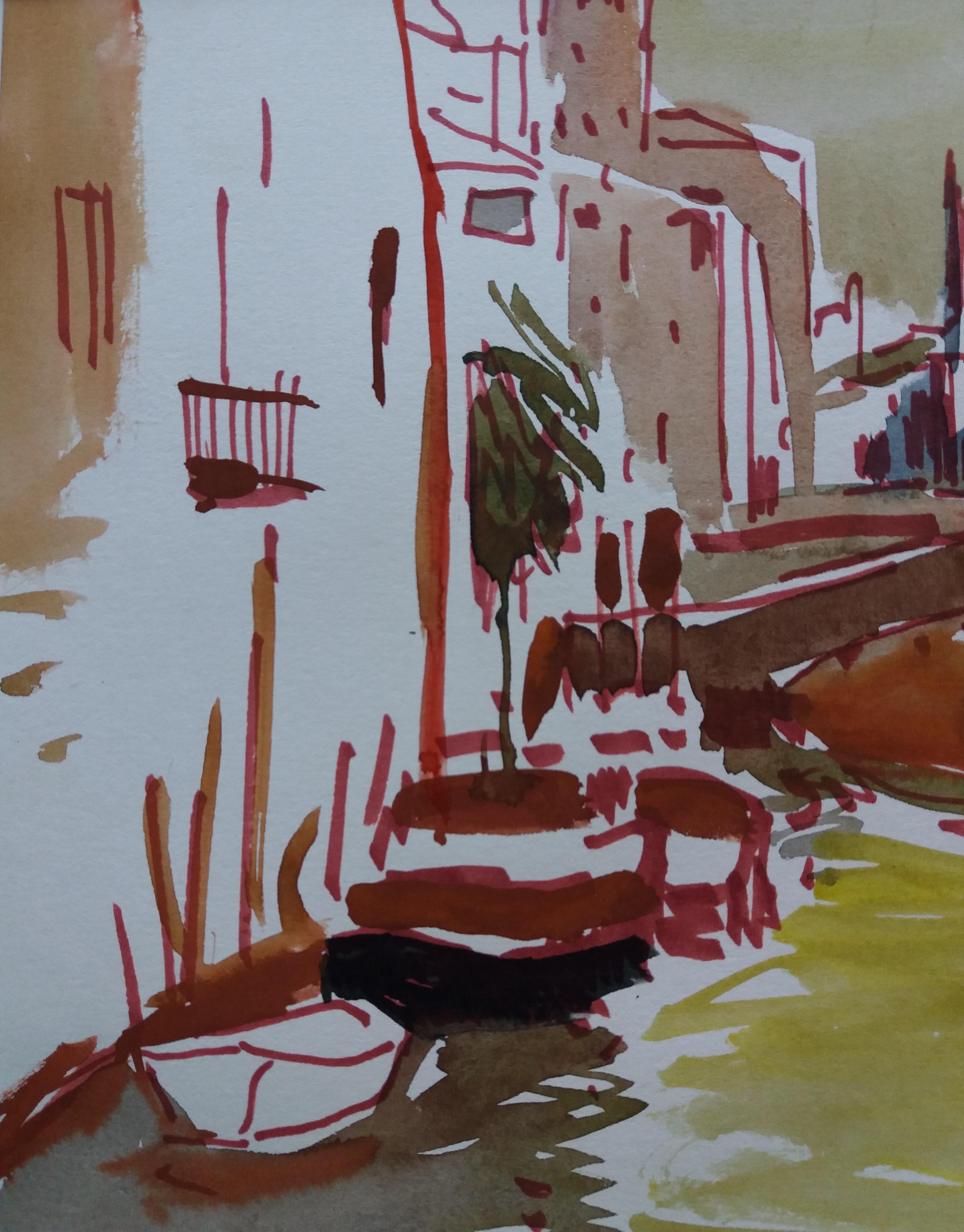 Venice original watercolor expressionist painting. 
Rafael Griera Calderon (1934)

Rafael Griera Calderón is a contemporary painter born in Las Palmas de Gran Canaria, although he has spent his entire life in Catalonia.

His influence for this