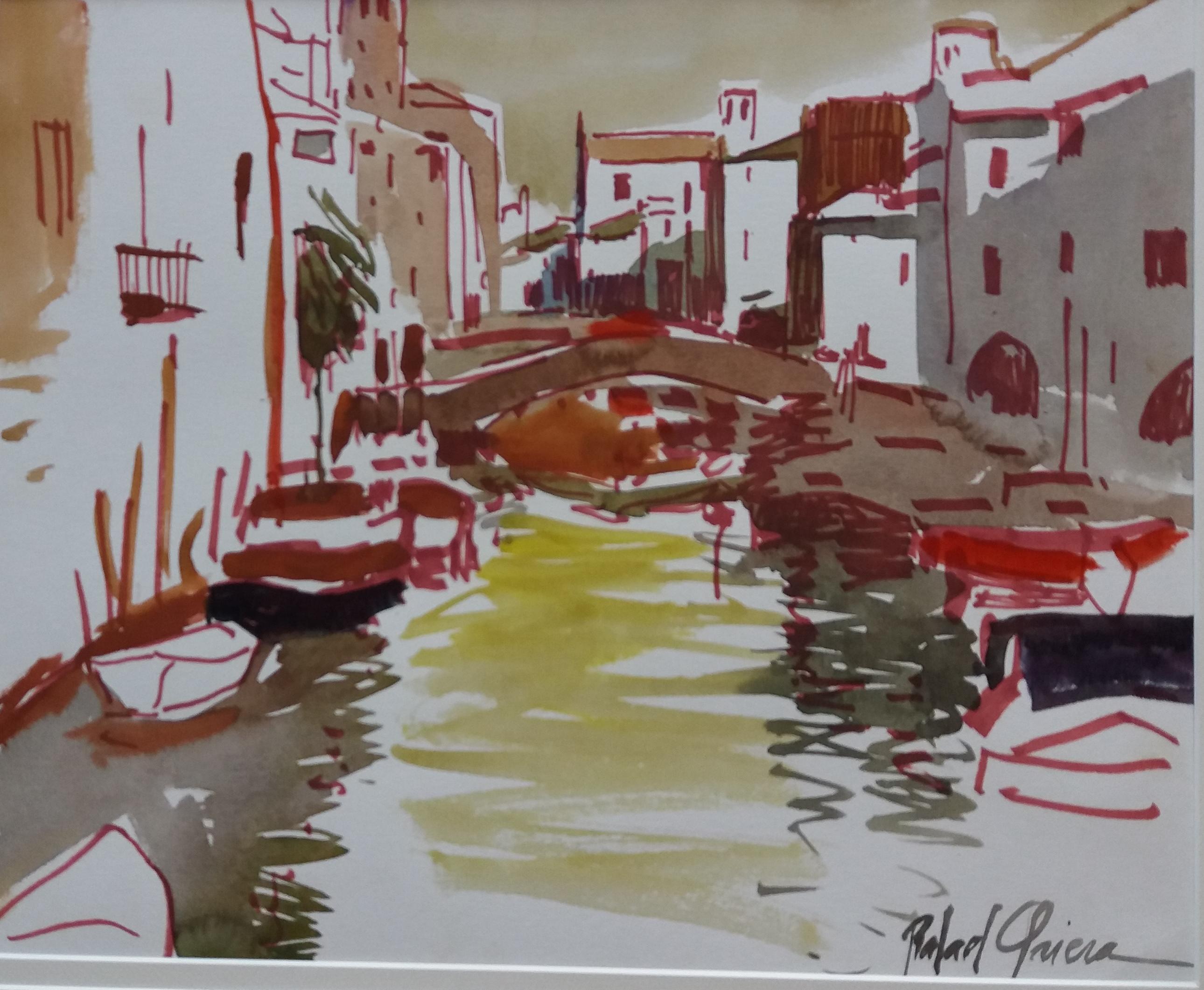 Rafael Riera    Venice original watercolor expressionist painting - Painting by RAFAEL GRIERA
