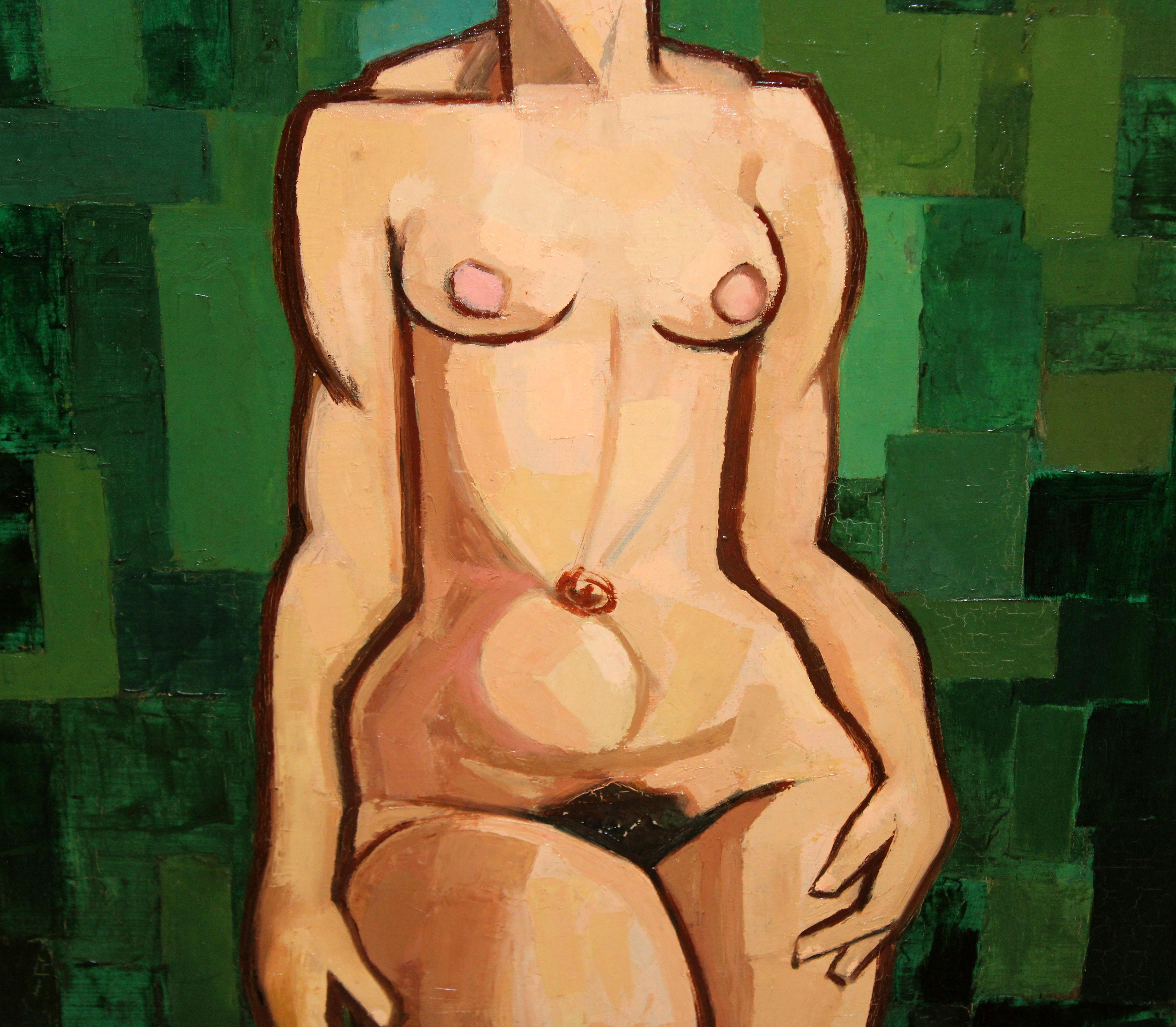 Desnudo femenino - Óleo sobre tela - Año 1960 - 100 cm. x 60 cm. - Nude Painting Negro de Rafael Illana Diez