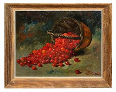 Bodegón de cerezas - Óleo sobre tela - Firmado y enmarcado