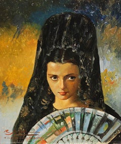 Retrato de una Manola - Óleo sobre tabla - Firmado y enmarcado