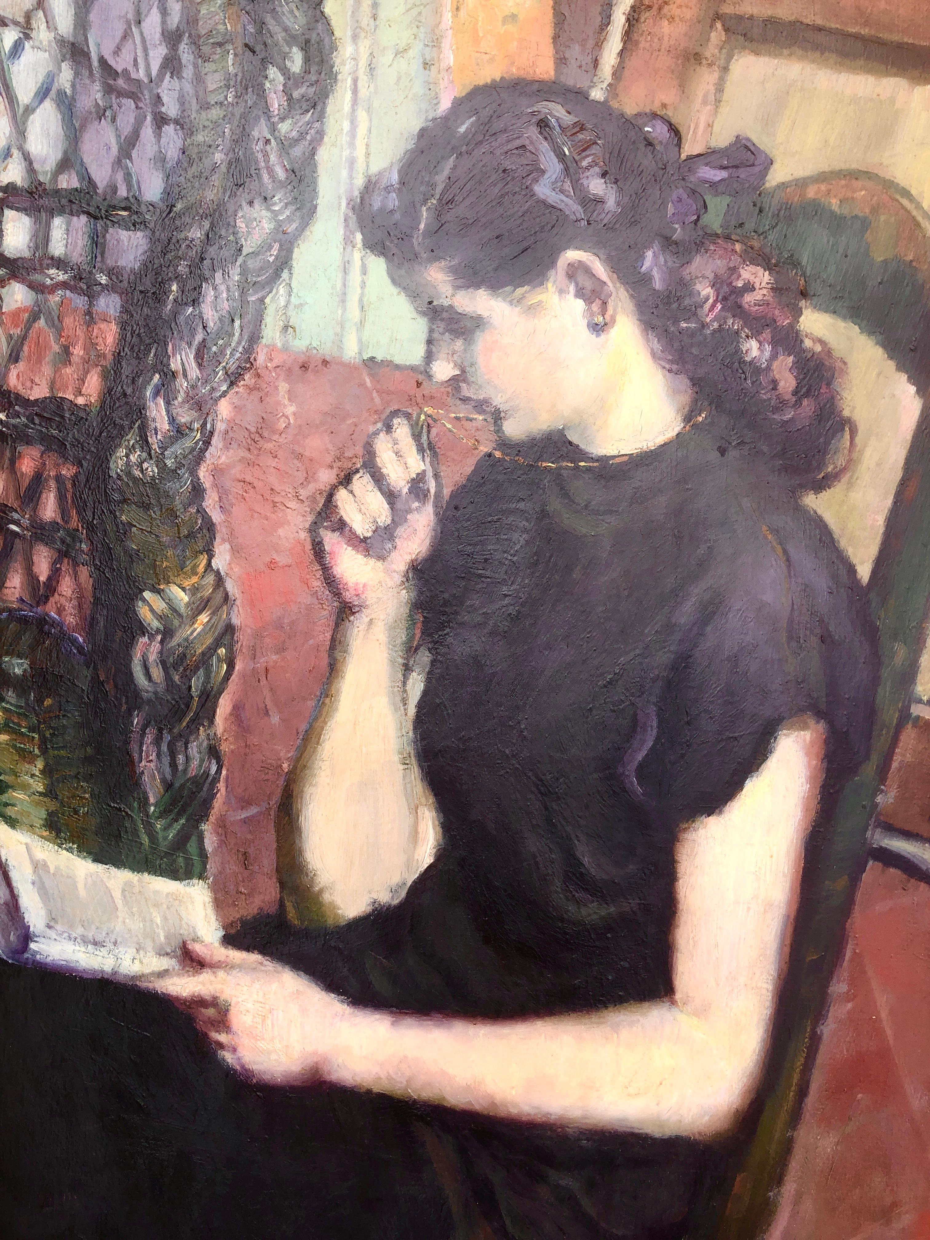 Rafael Llimona Benet (1896-1957) - Girl reading - Oil on canvas
Oil measures 116x89 cm.
Frameless.

Rafael Llimona i Benet (1896-1957) was a Spanish painter.

Son and disciple of the sculptor Josep Llimona. He studied the great foreign masters in