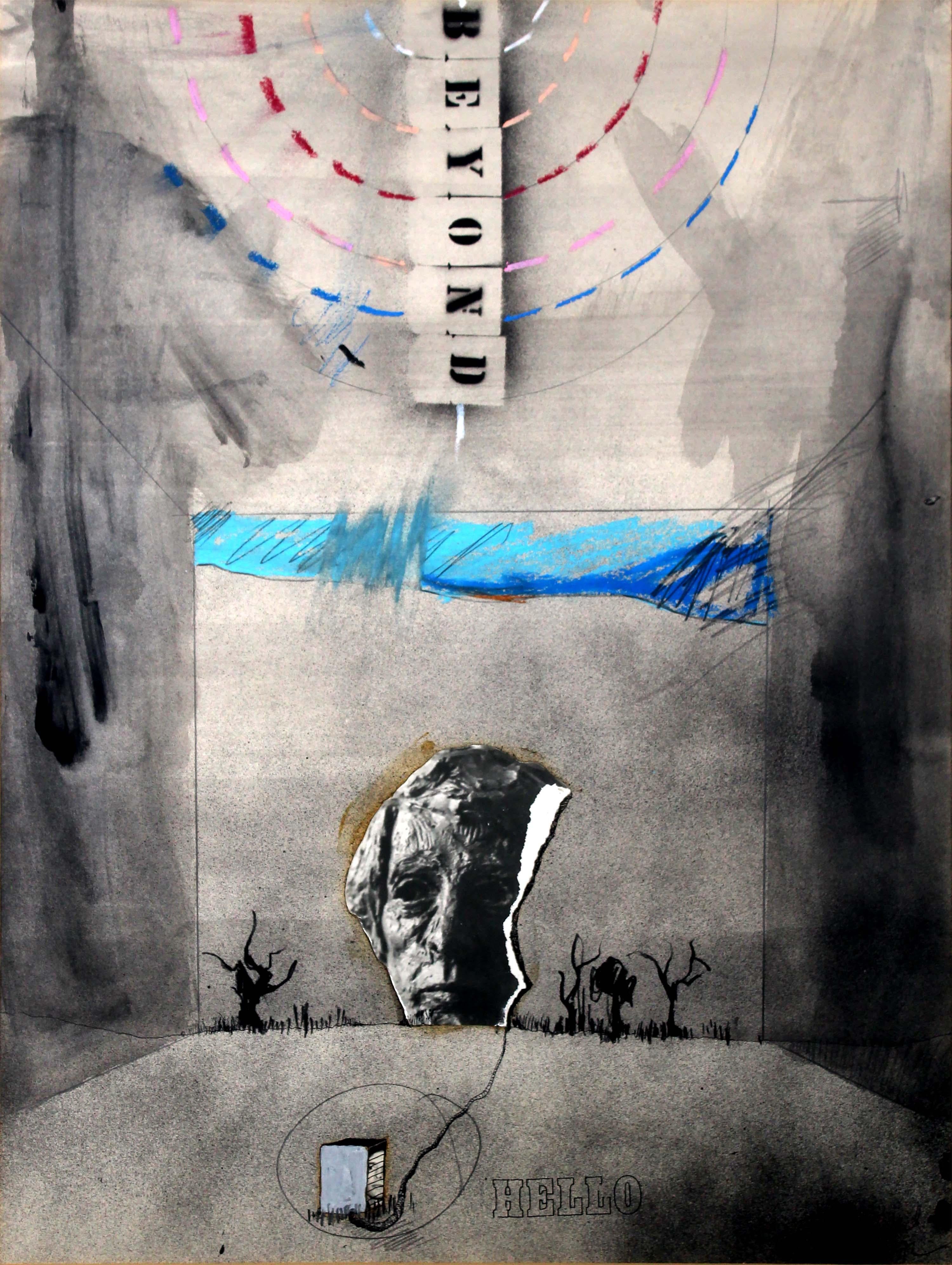 An intriguing modern collage drawing titled 