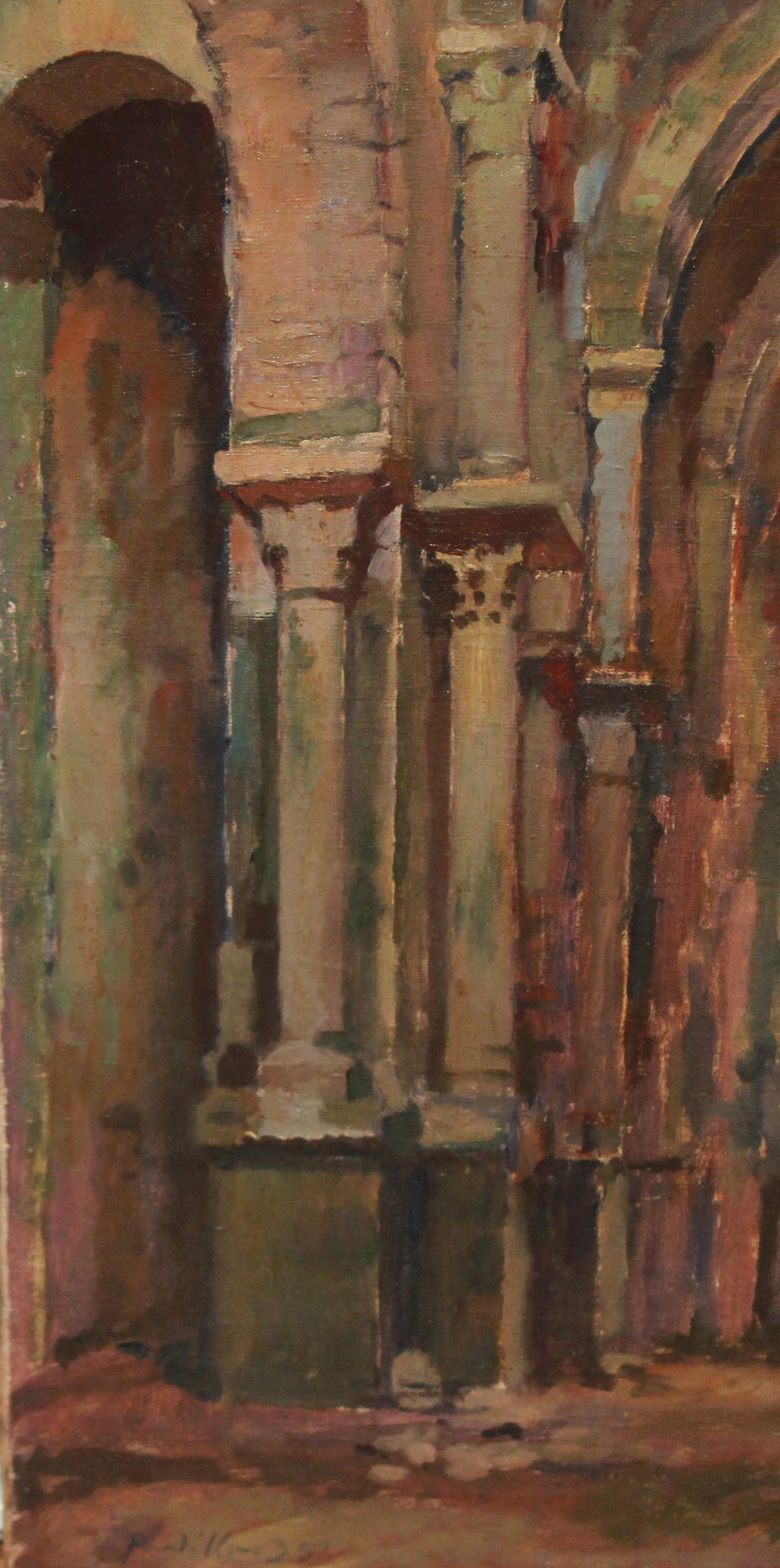 Óleo sobre tela - Interior de iglesia - Año 1935 For Sale 1