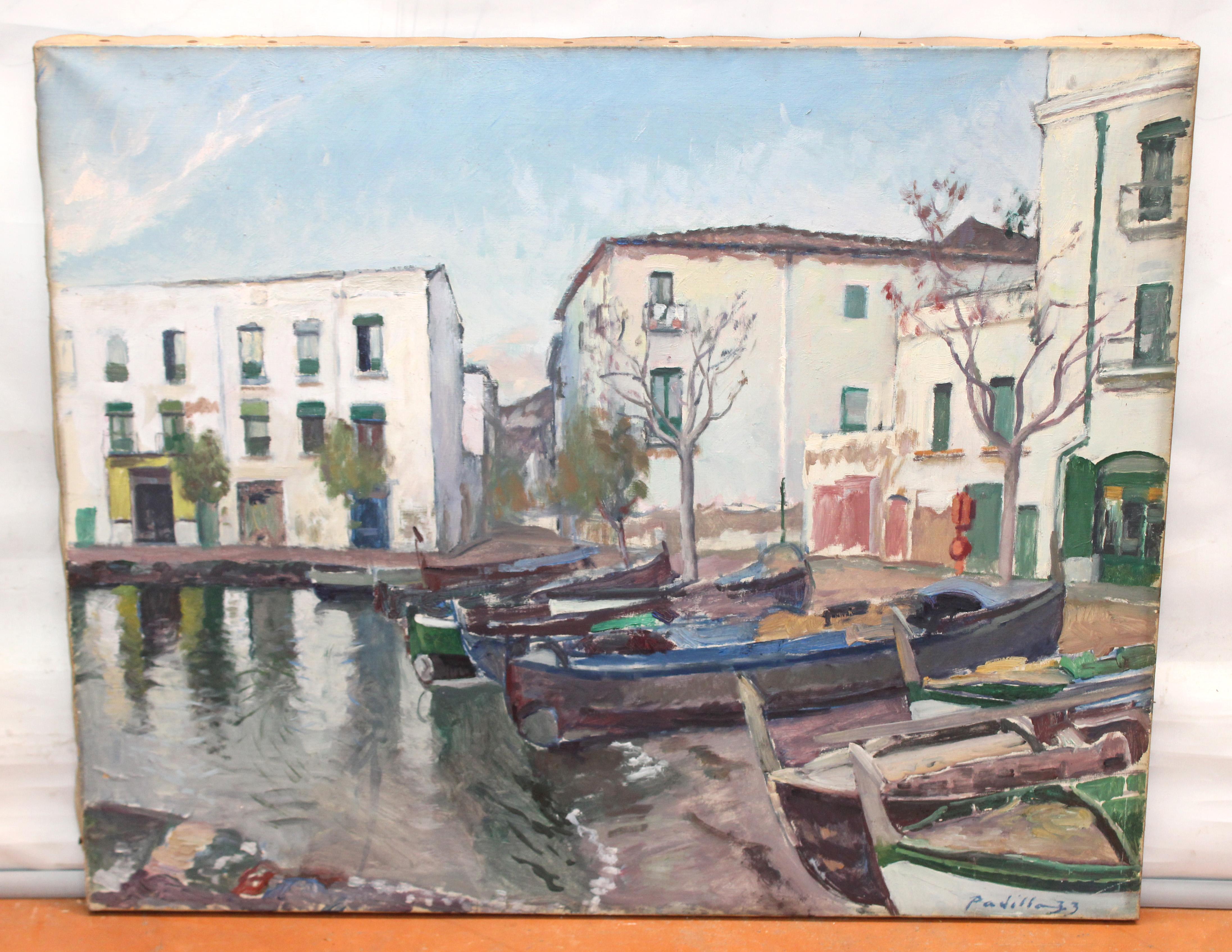 Óleo sobre tela - Pueblo costero - Año 1933 - Painting by Rafael Martínez Padilla