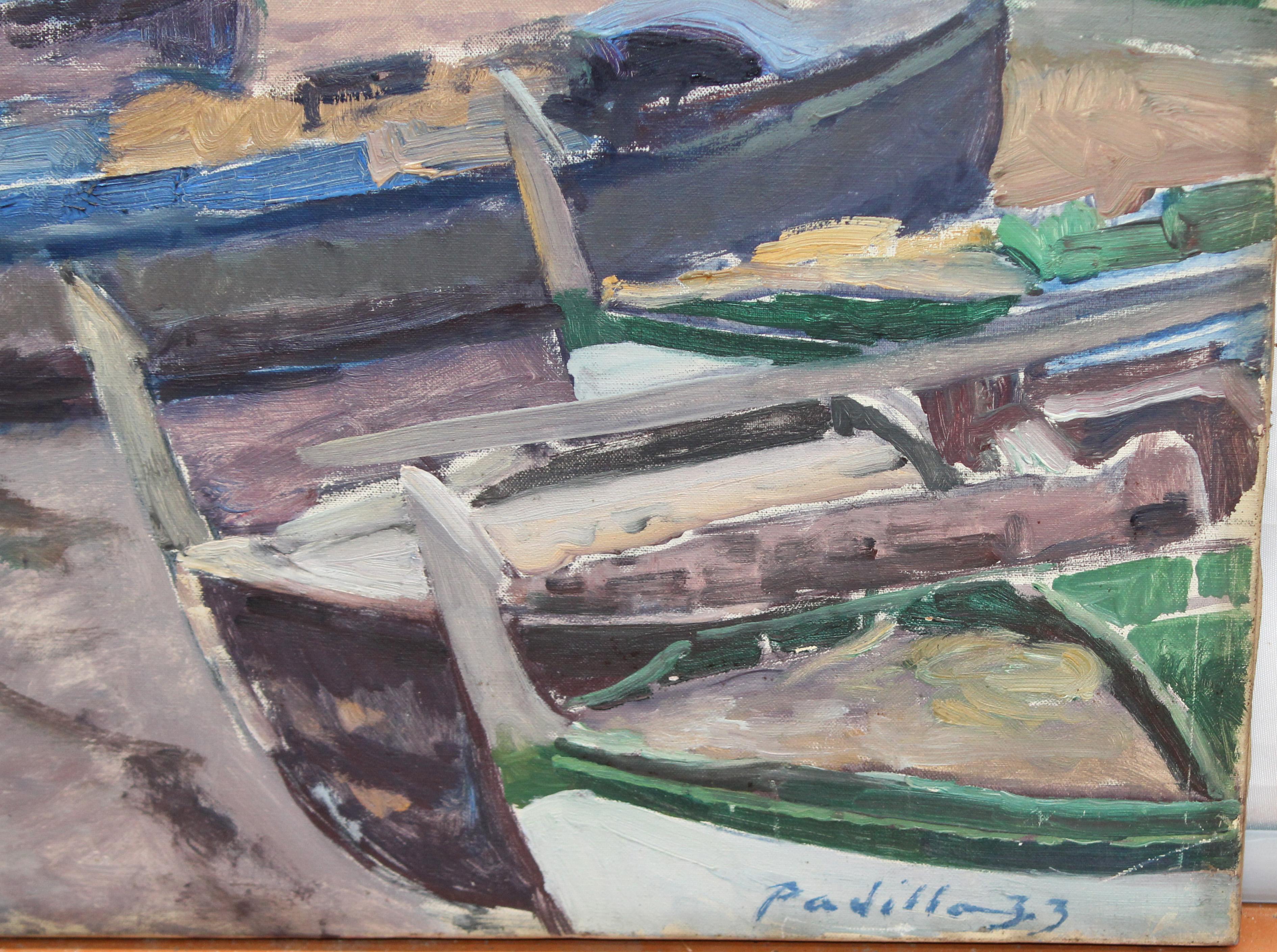 Óleo sobre tela - Pueblo costero - Año 1933 For Sale 2