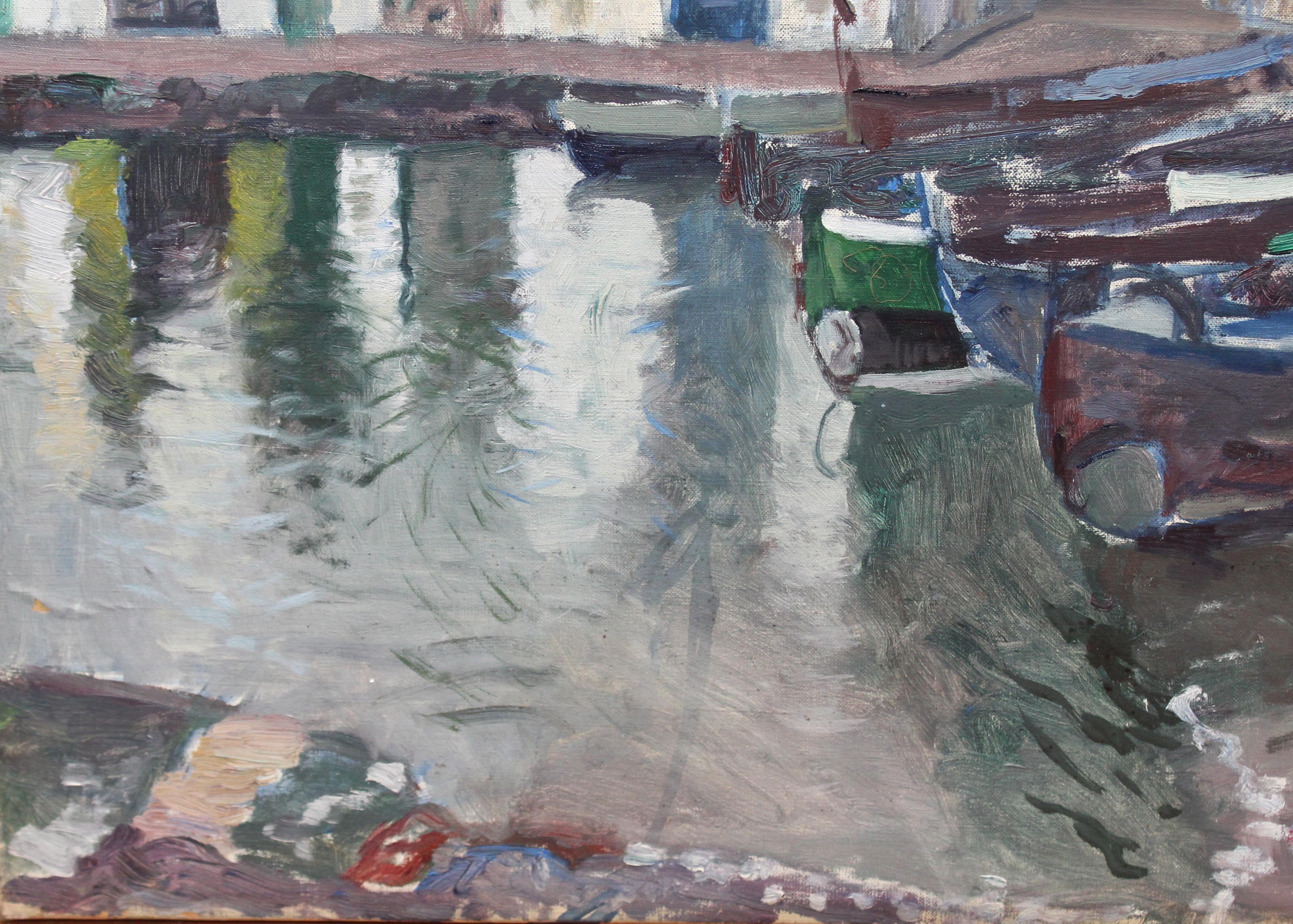 Óleo sobre tela - Pueblo costero - Año 1933 For Sale 3