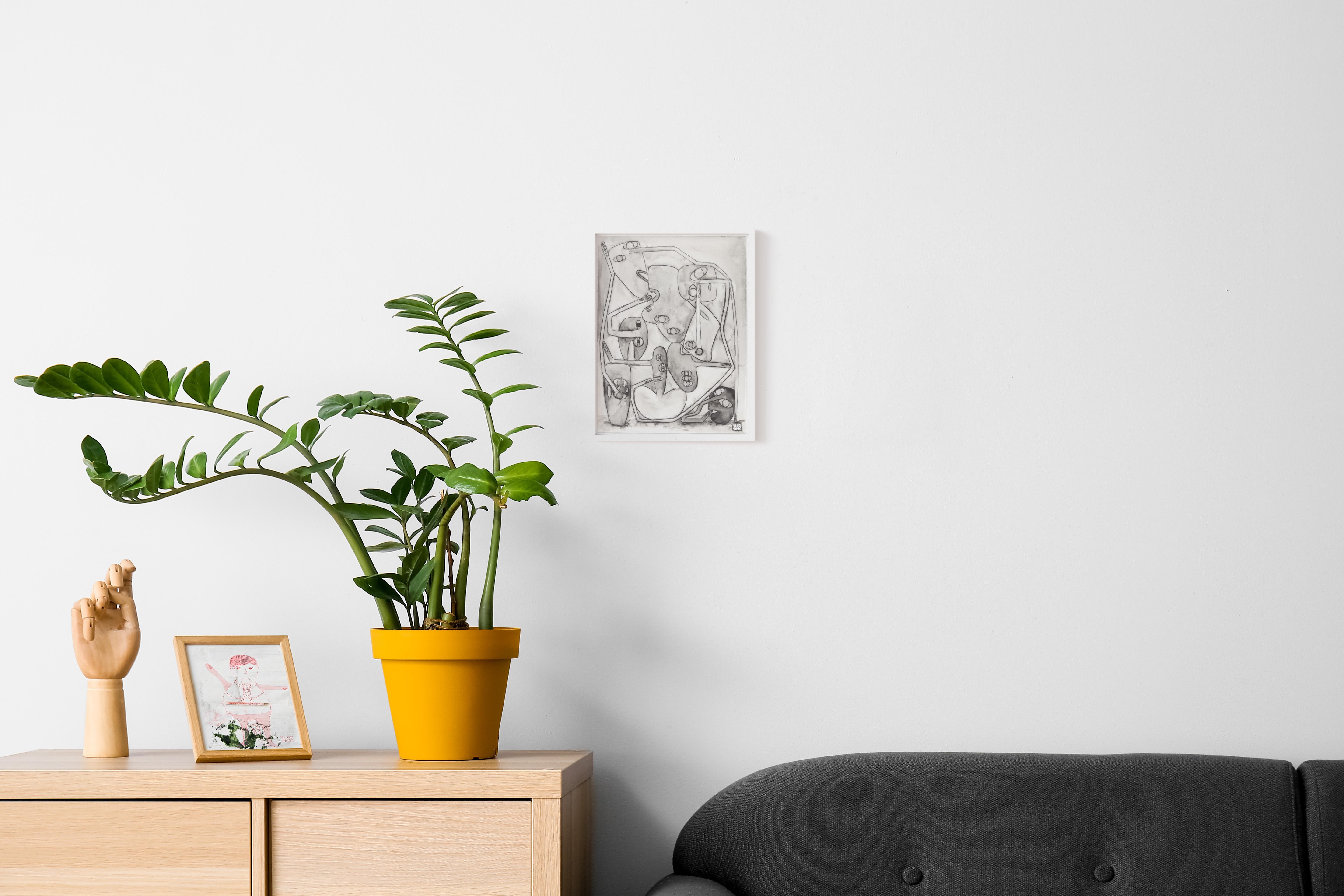 Rave Heads X - Gray Abstract Drawing by Rafael Melendez