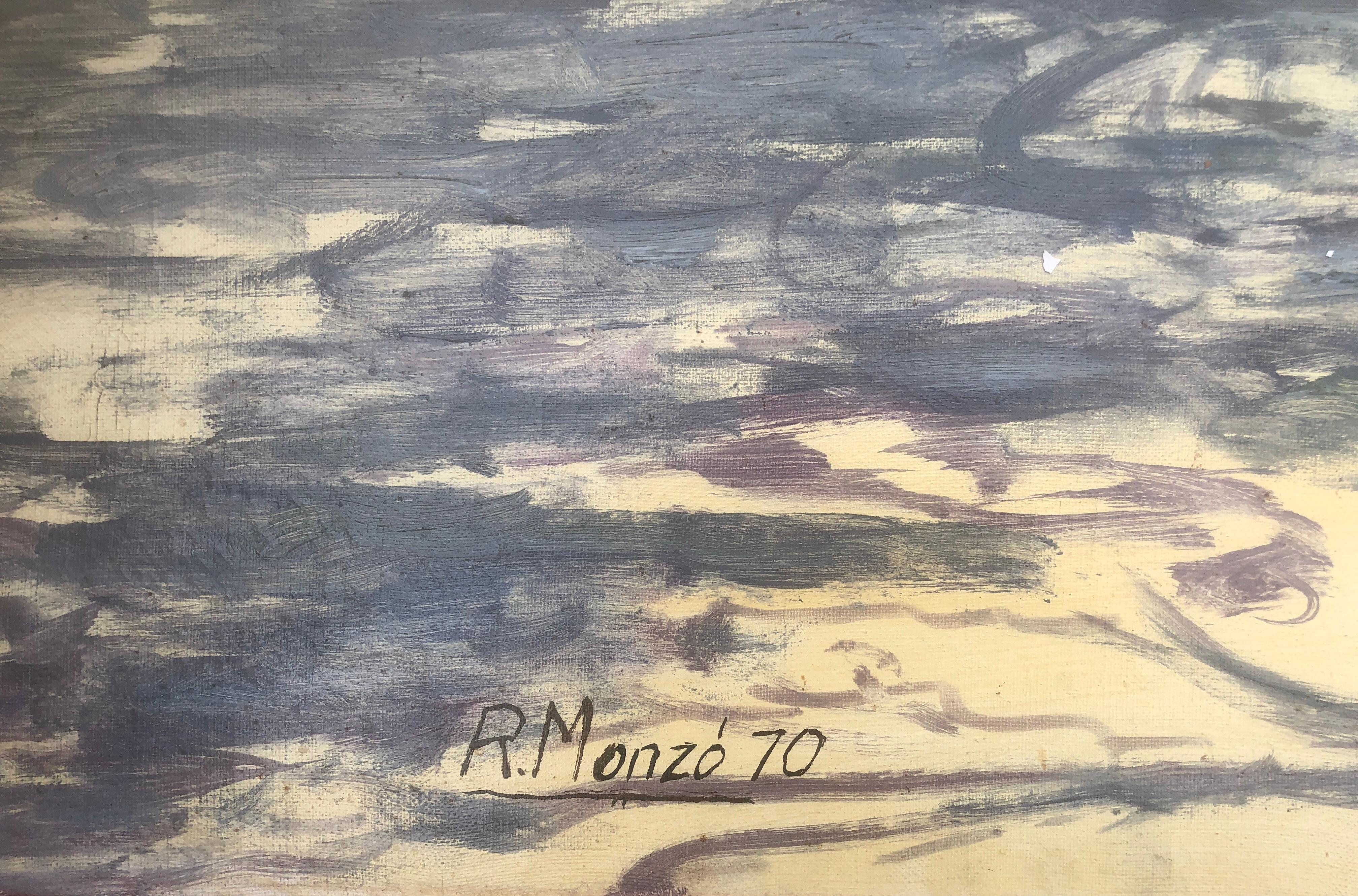 Sitges, Spanien, Öl auf Leinwand, mediterrane Meereslandschaft, Stadtlandschaft – Painting von Rafael Monzo