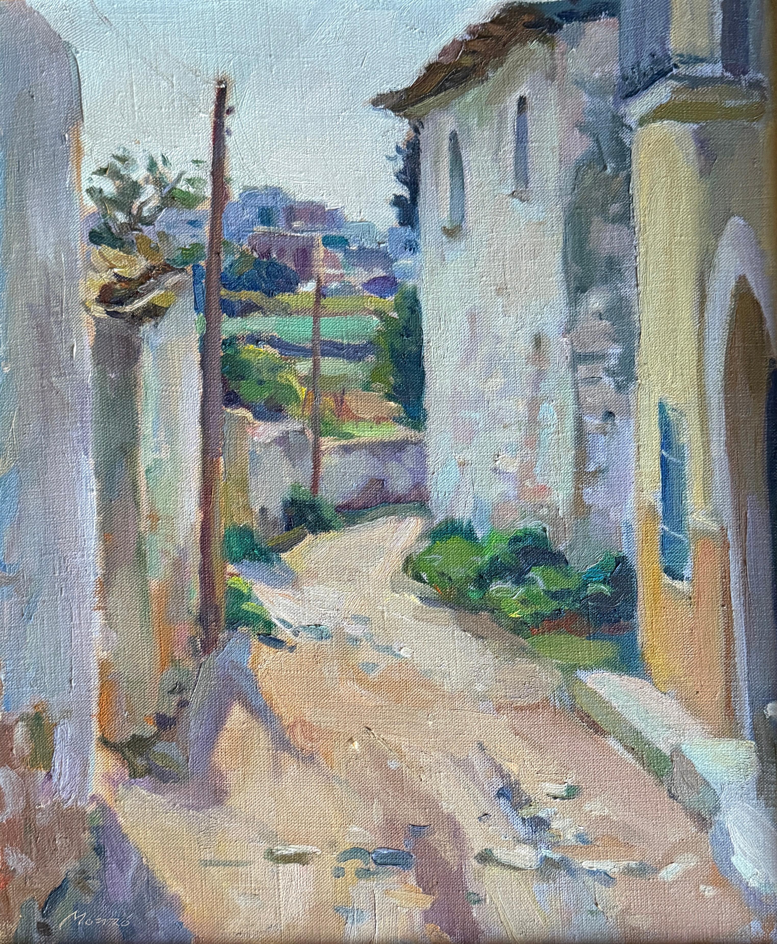 Rafael Monzo Landscape Painting - Vilanoveta Sitges Spain oil on canvas painting spanish landscape
